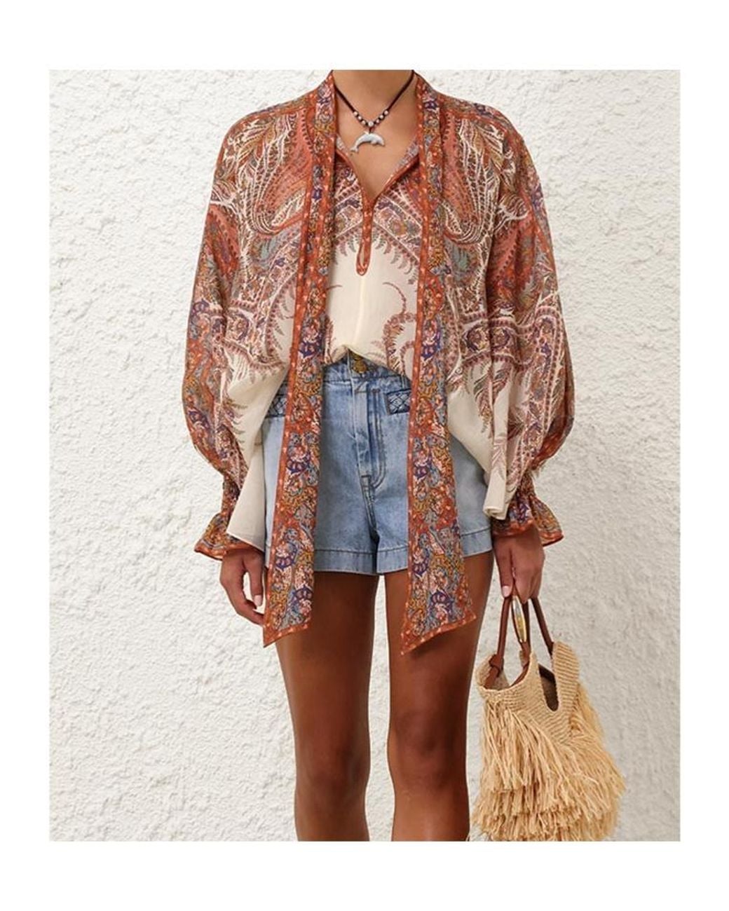 Zimmermann Brown Rhiannon Tie Neck Blouse