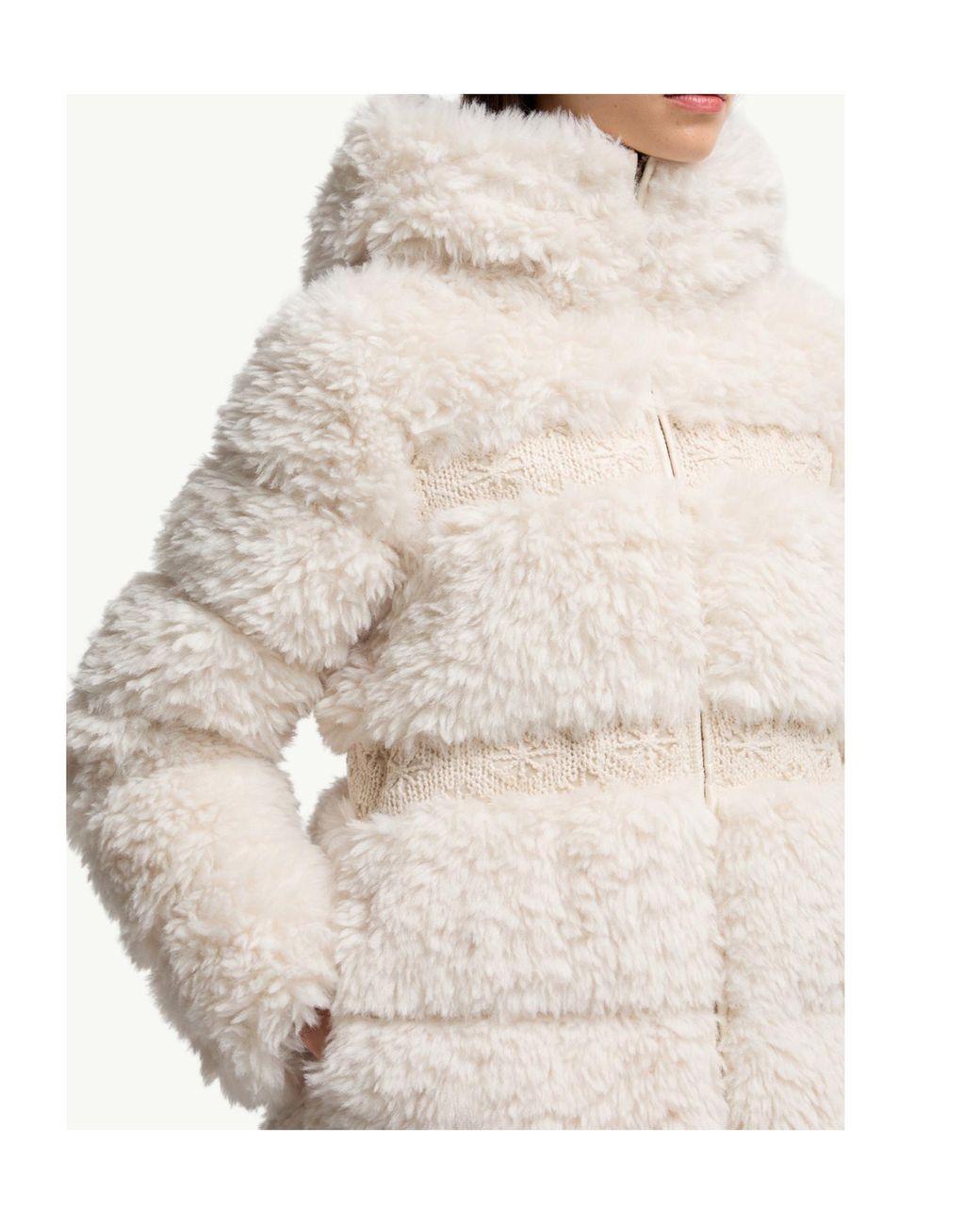 Moncler Natural Verie Teddy Hooded Short Down Jacket