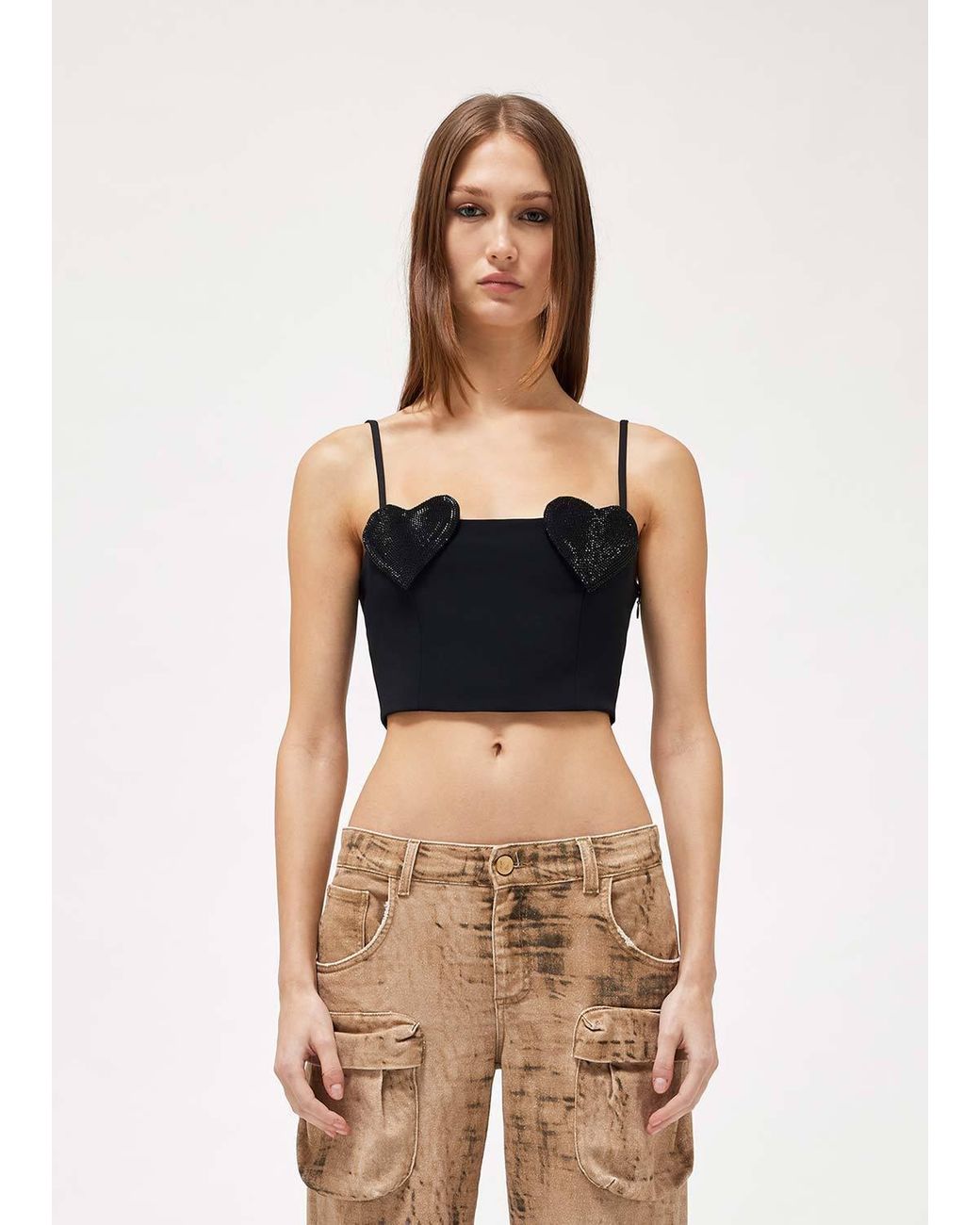 Blumarine Black Heart-Patch Crop-Top