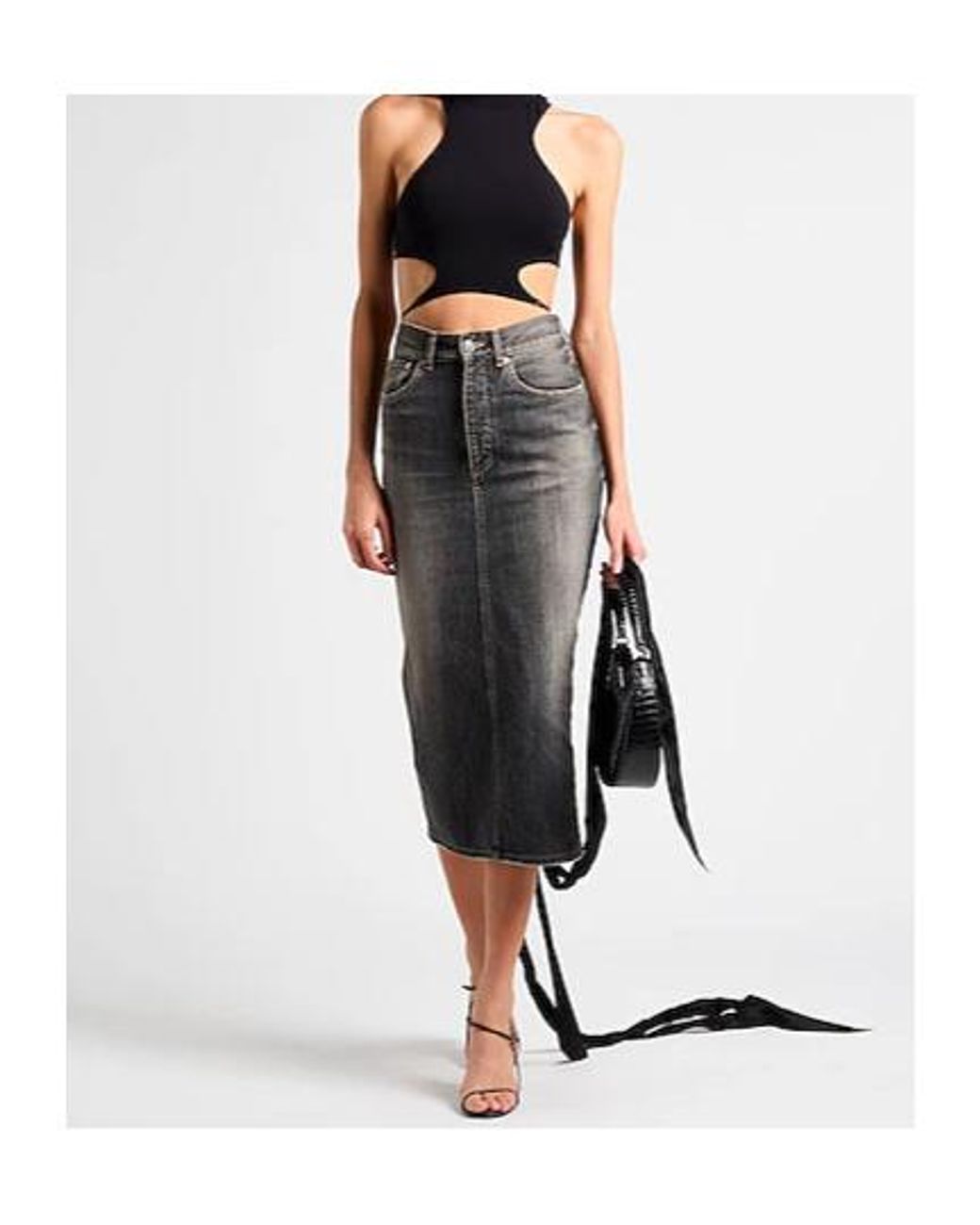 Balenciaga Gray Denim Midi Skirt