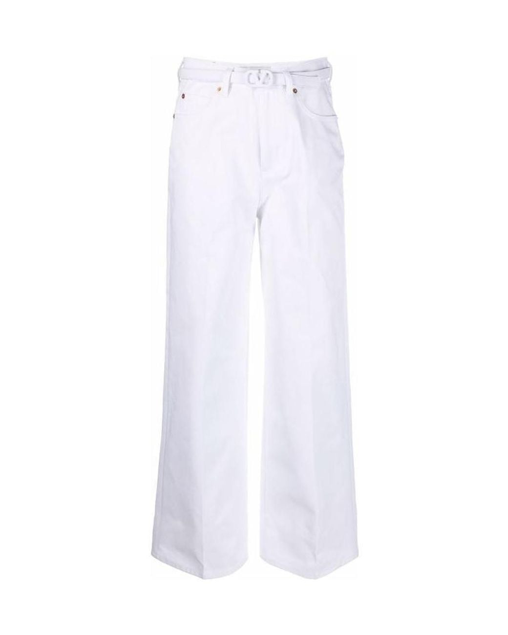 Valentino White Vlogo Wide-Legged Jeans With Belt