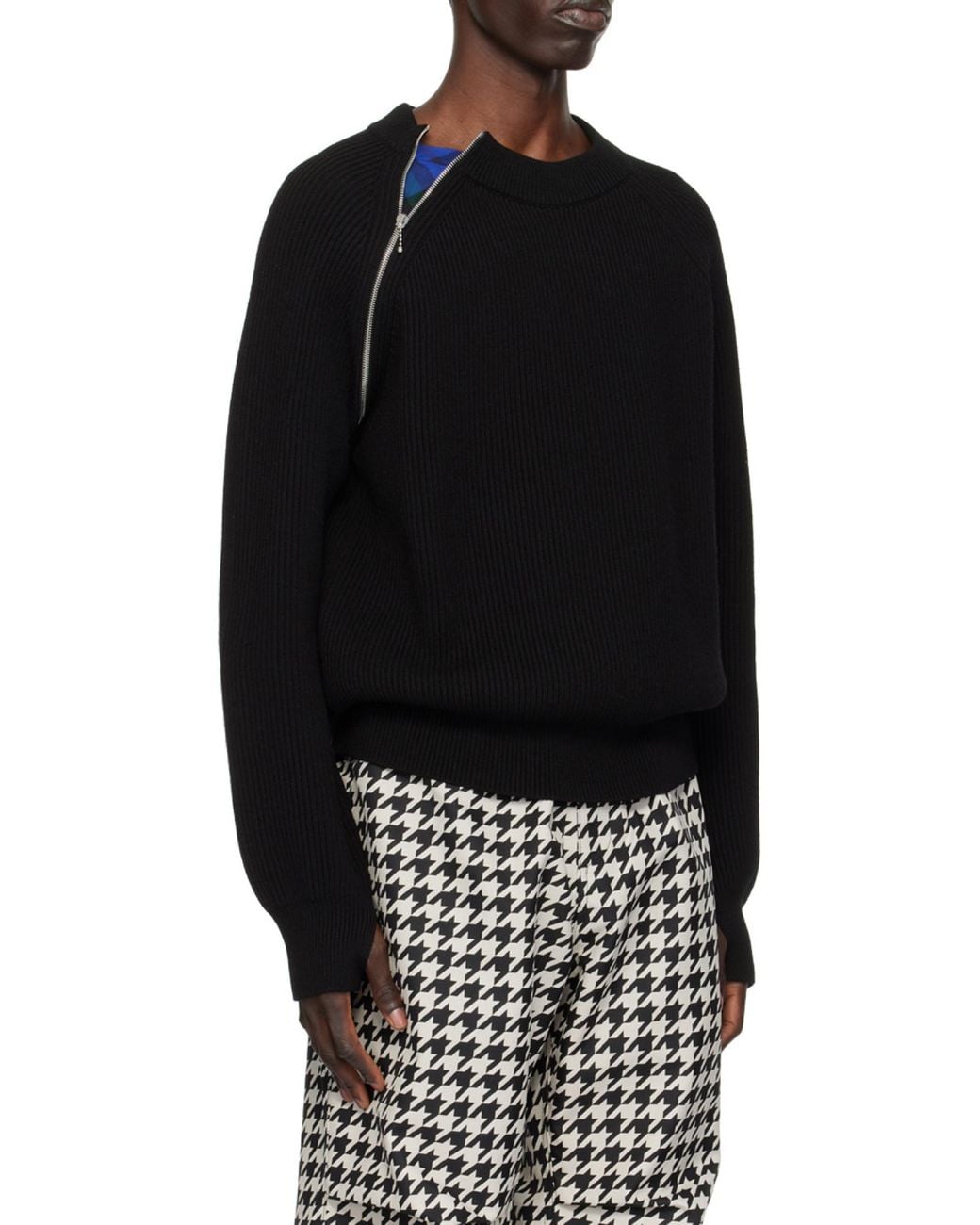 Burberry Black Zip-Detailed Crewneck Knitted Jumper for men