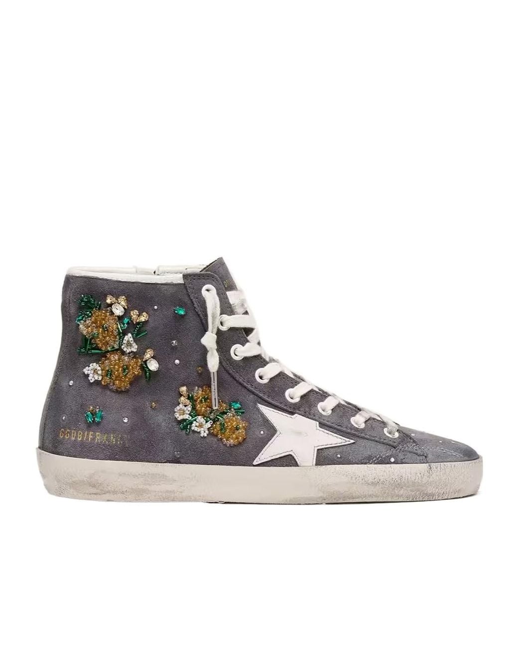 Golden Goose Deluxe Brand Brown Francy Suede Upper With Crystals And Flowers-Beads Embroidery Leather Star