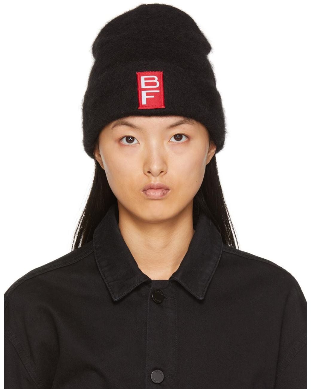 By Far Black Logo Patch Knit Beanie