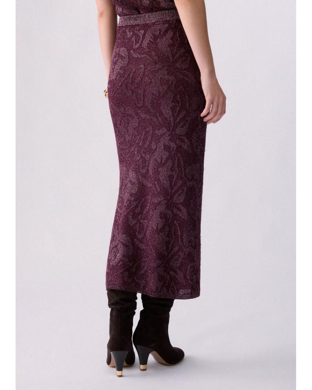 Liu Jo Purple Floral-Jacquard Metallic-Thread Midi Skirts