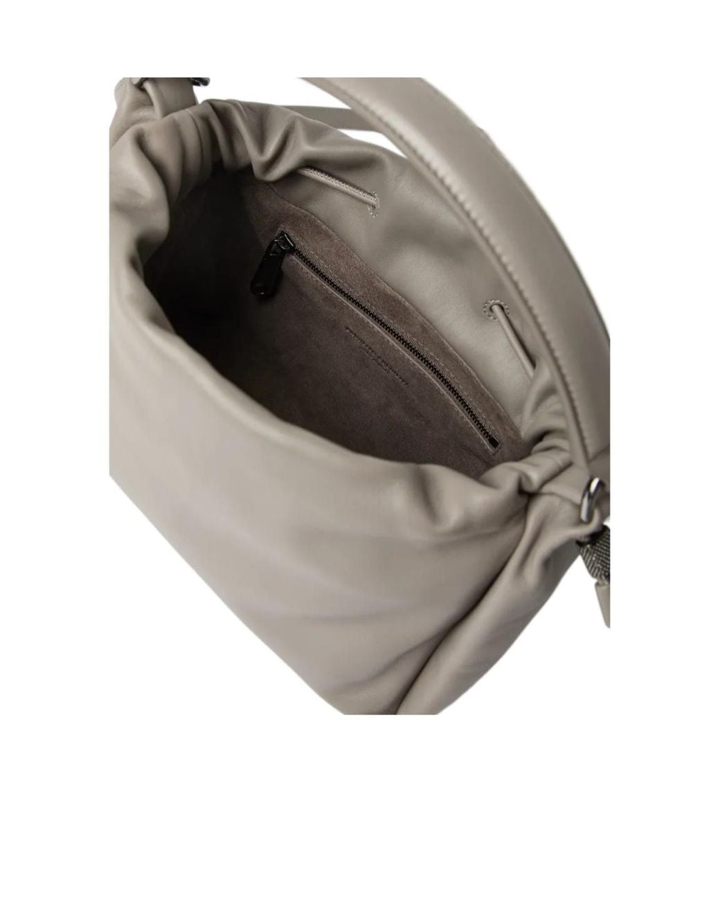 Brunello Cucinelli Gray Embellished Soft Pouch Bag