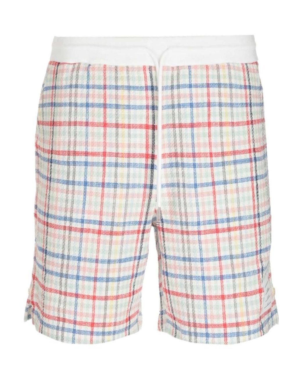 Thom Browne Blue Gingham-Check Drawstring Tweed Shorts for men