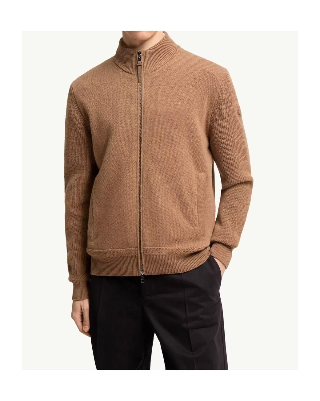 Moncler Brown Logo Patch Zip-Up Cardigan for men