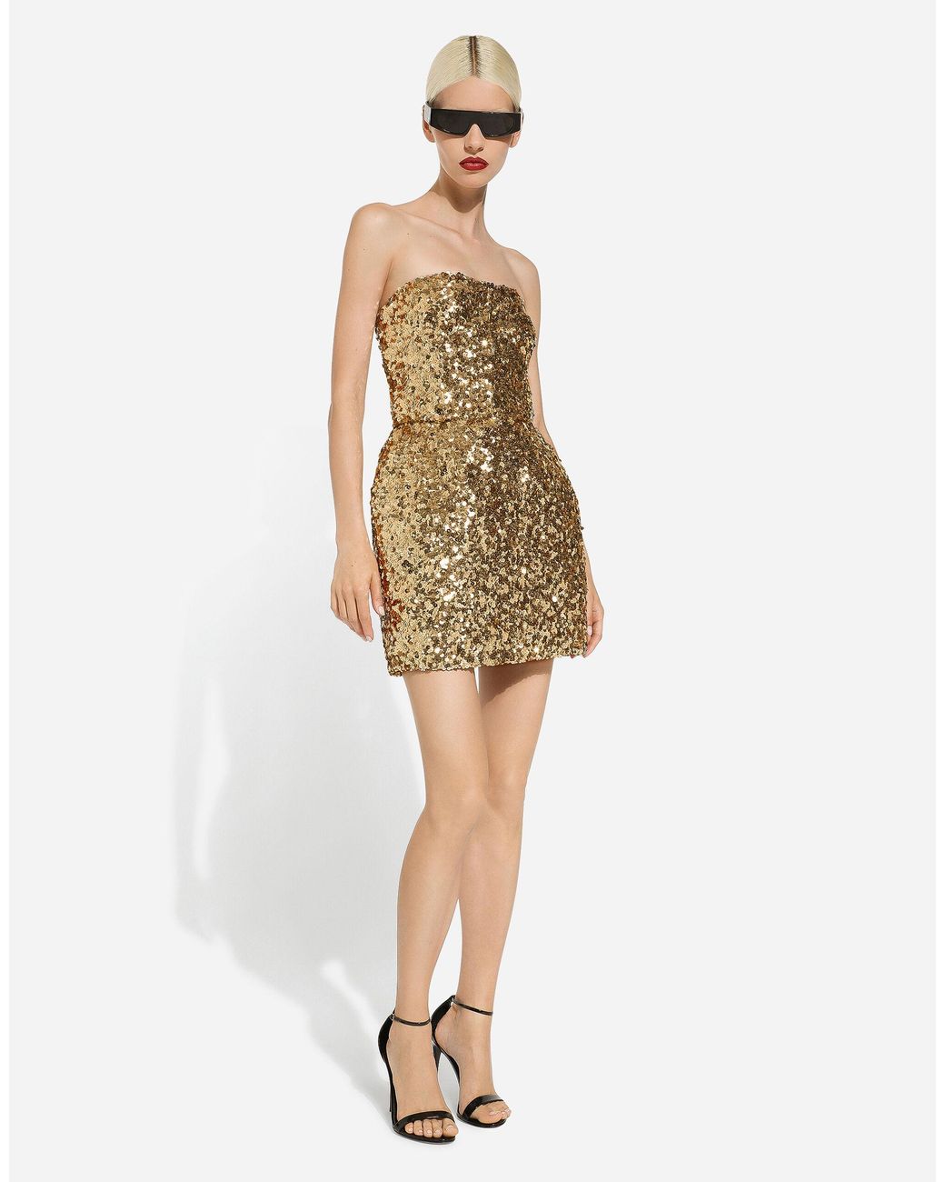Dolce & Gabbana Natural Short Sequined Strapless Dress