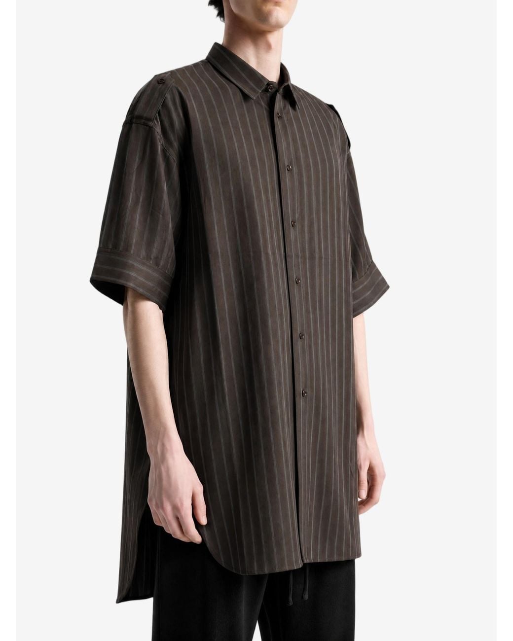 Omar Afridi Gray Vertical-Stripe Epaulette Shirt for men