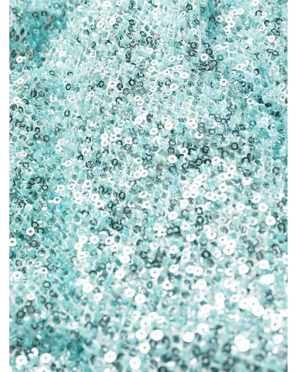 Self-Portrait Blue Sequin-Embellished Fishnet Trousers