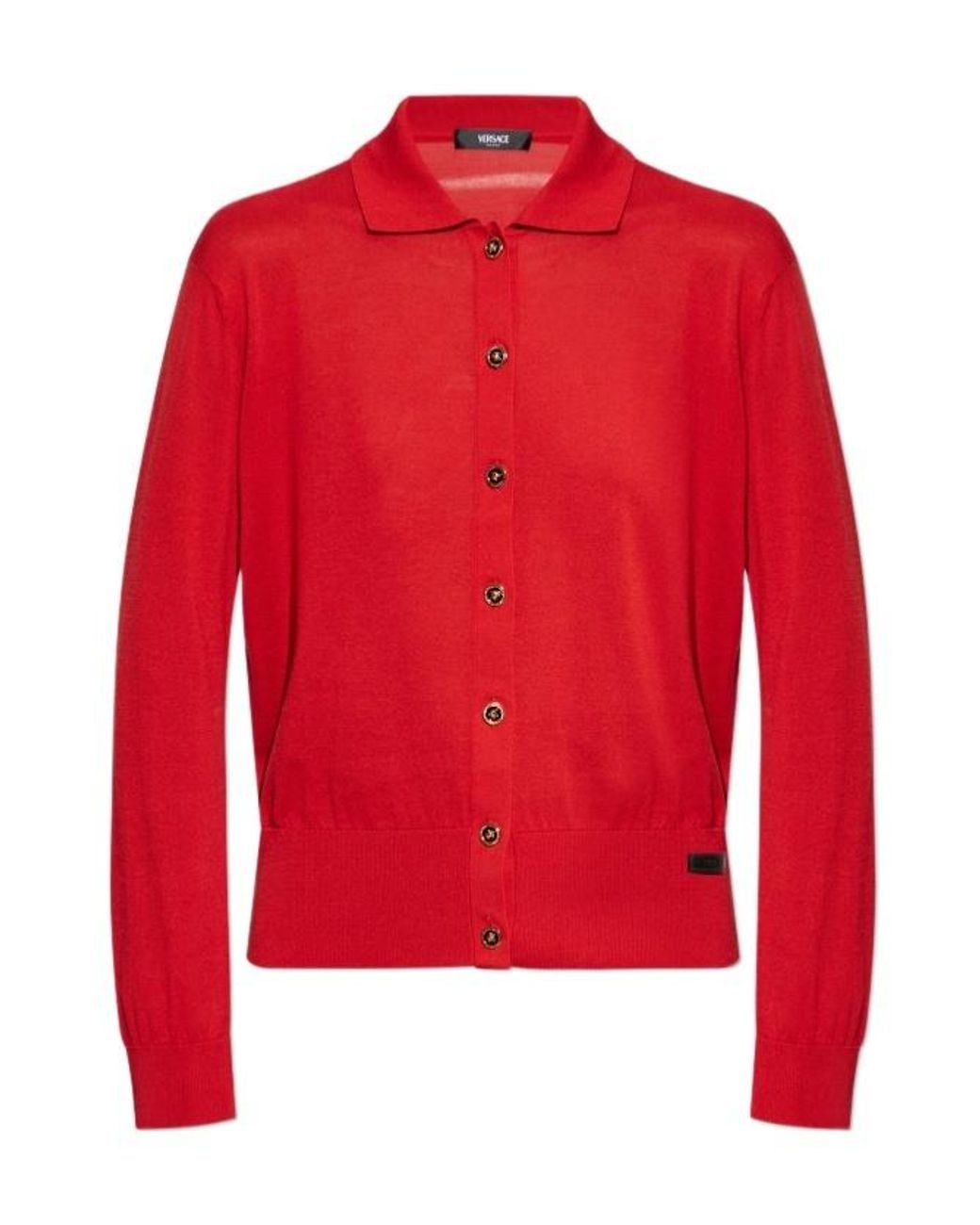 Versace Red Logo-Patch Polo Cardigan
