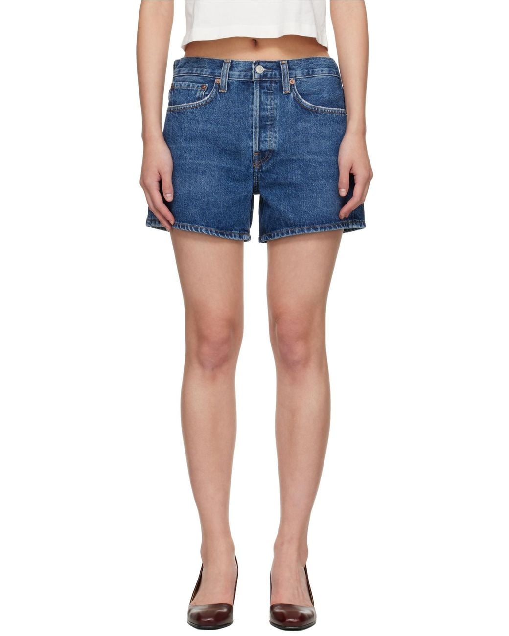 Agolde Blue High Waist Denim Shorts