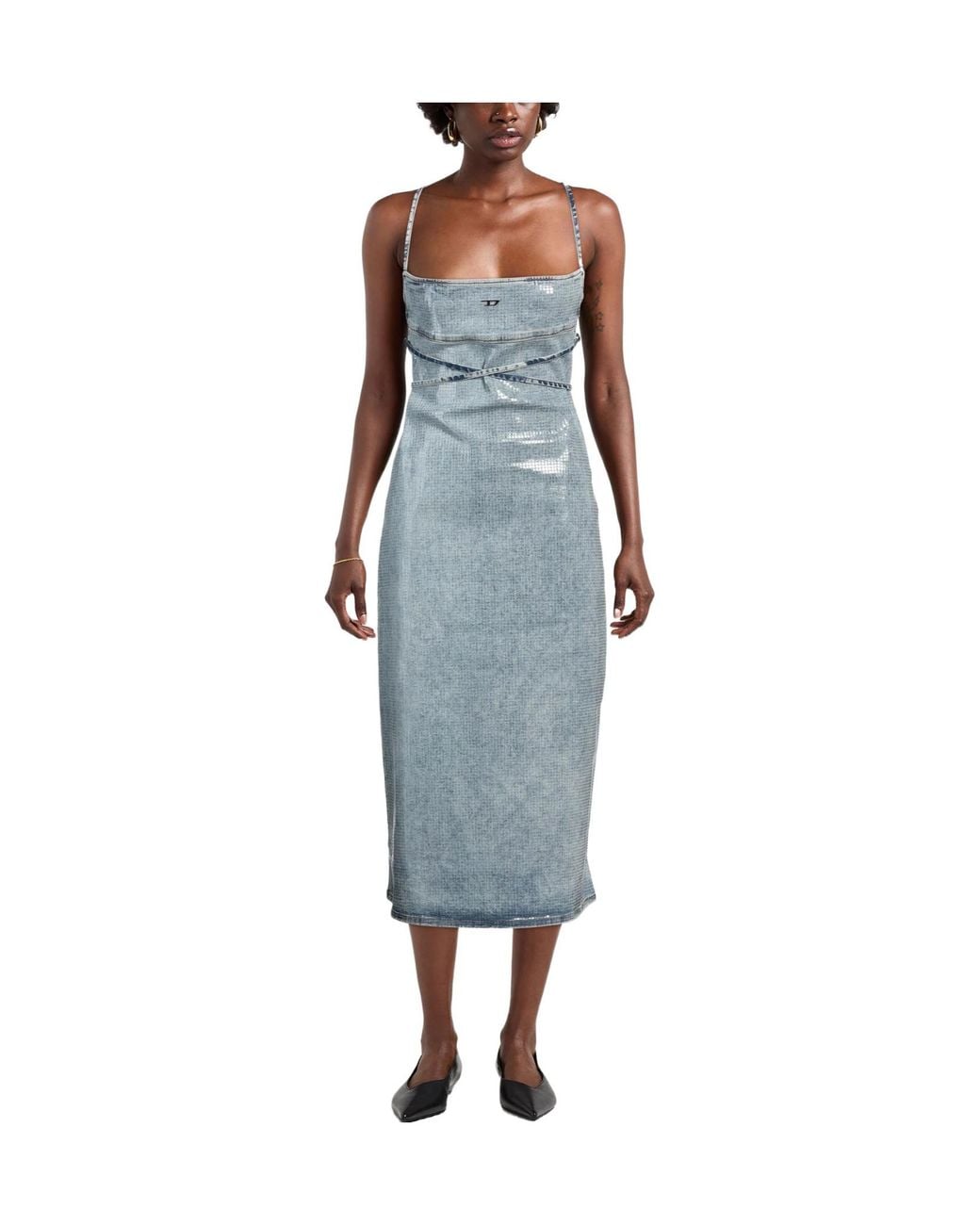 DIESEL Blue Midi Dress Cotton, Polyester, Elastane