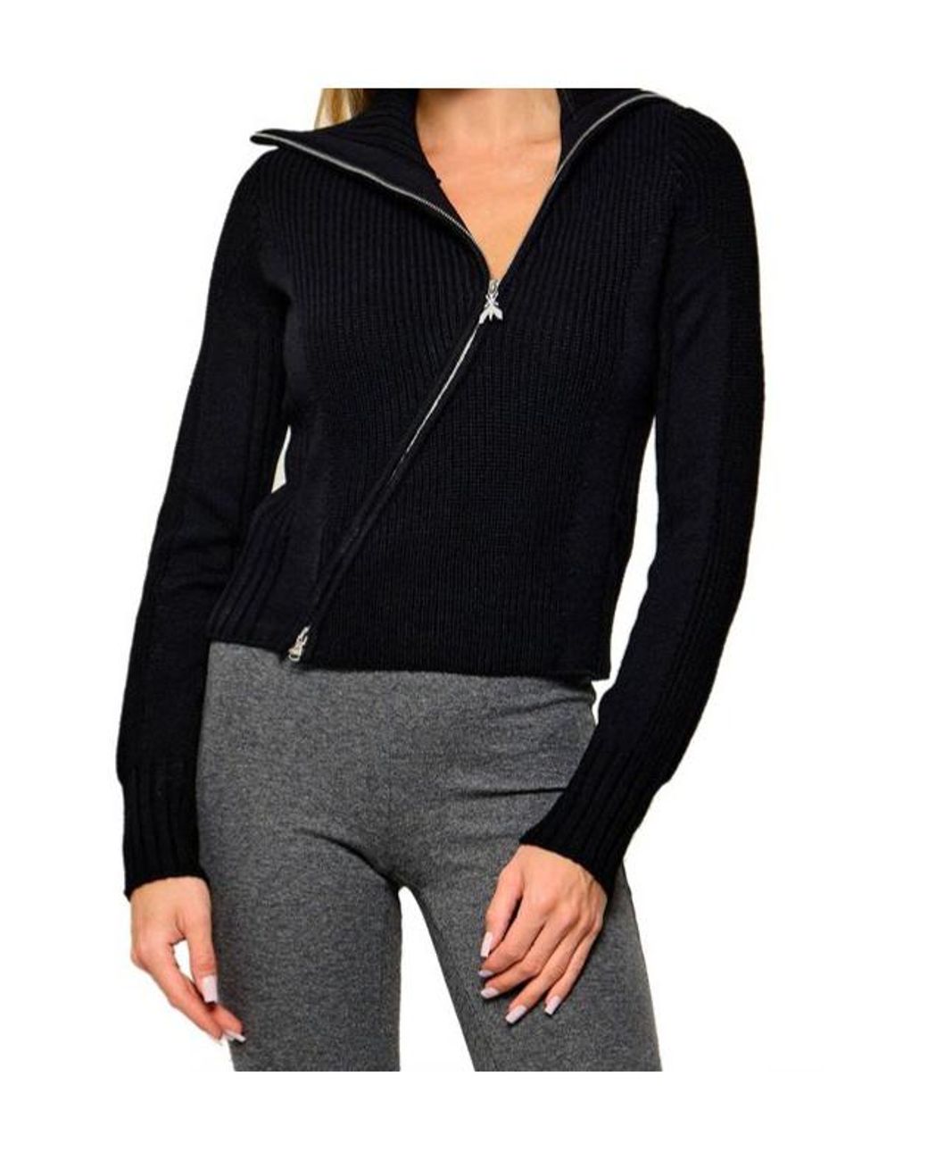 Patrizia Pepe Black Long-Sleeve Zip-Up Sweater