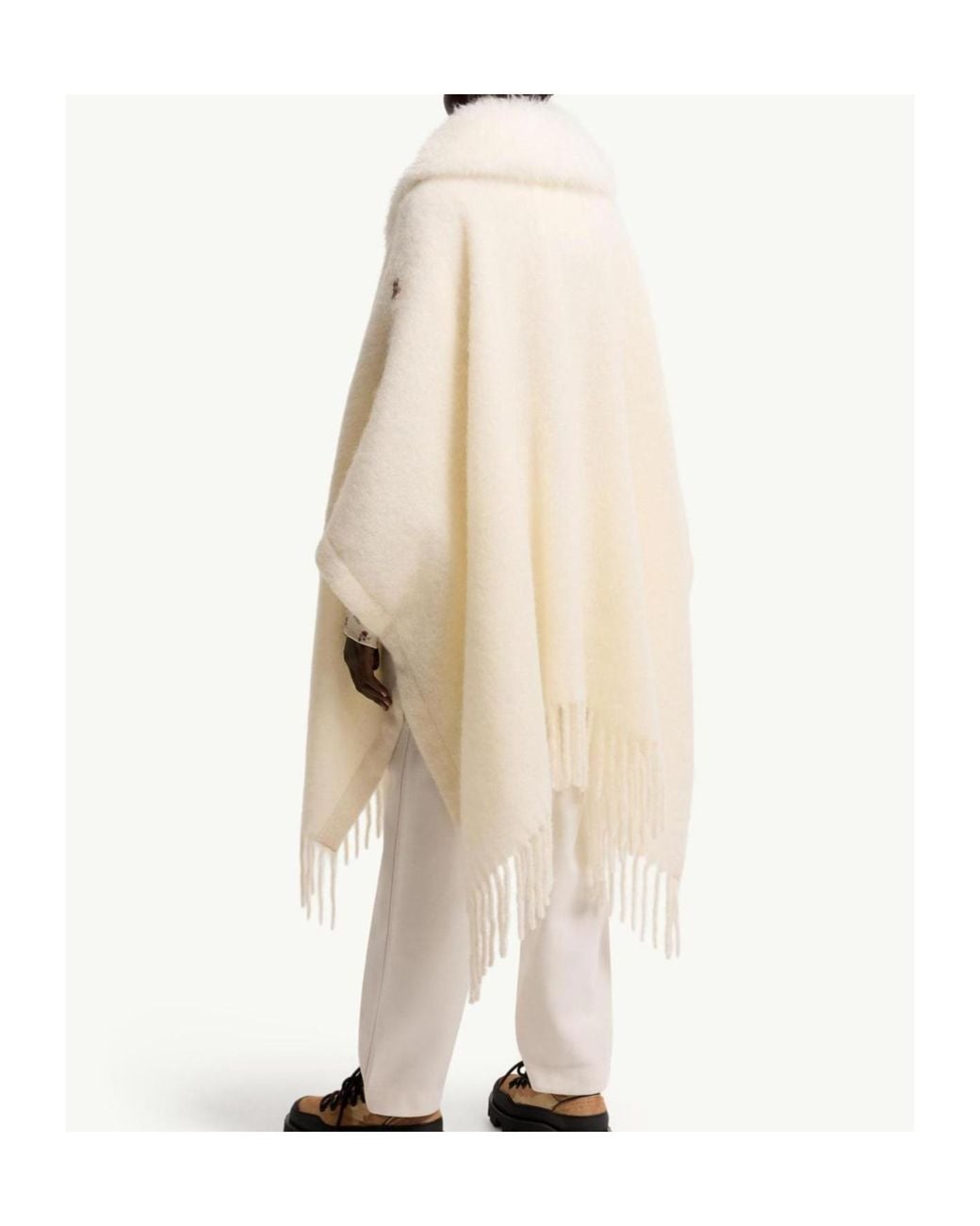 Moncler Natural Shearling Collar Mohair, Alpaca Wool Blend Cape