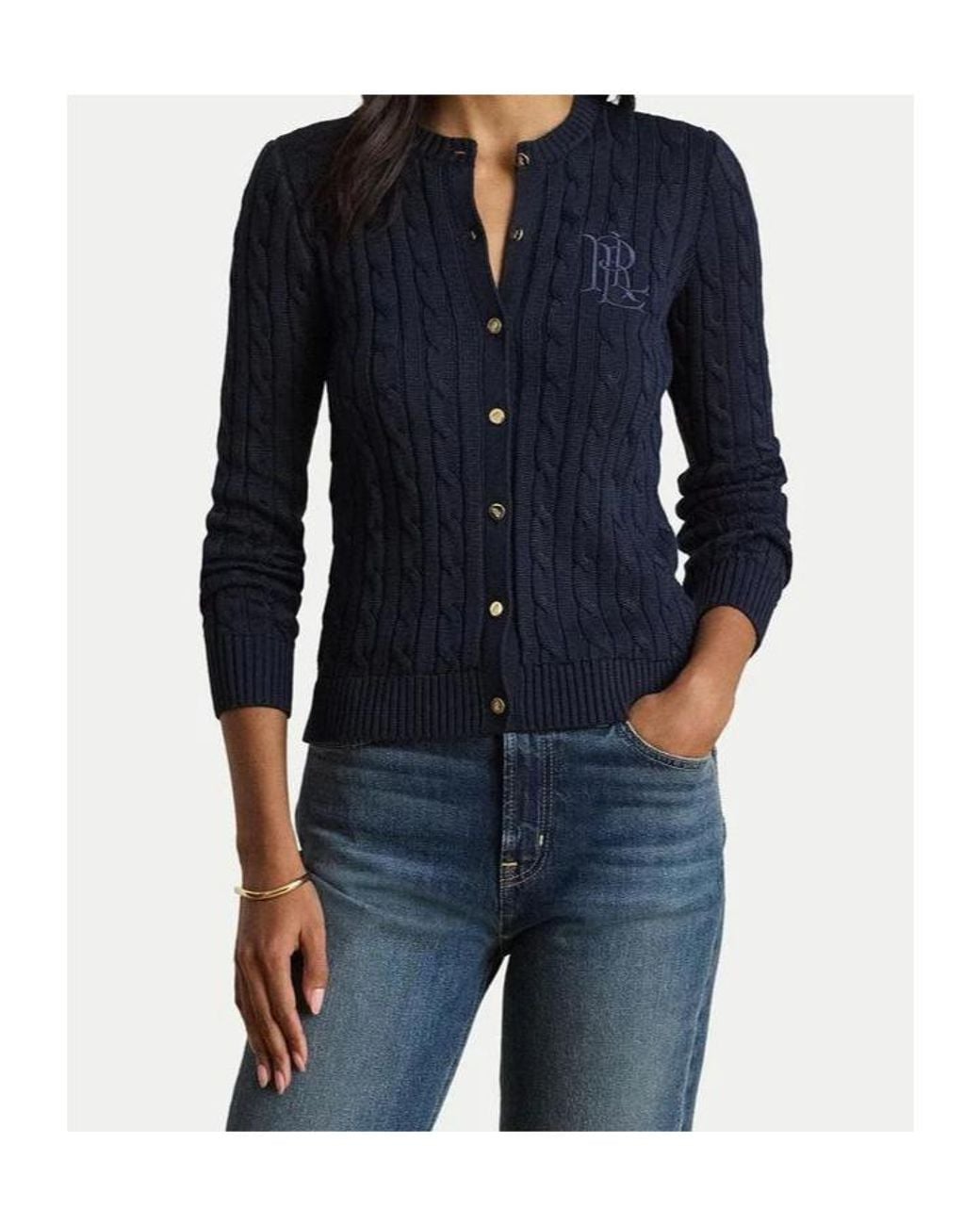Ralph Lauren Black Lauren Cable-Knit Logo Cardigan