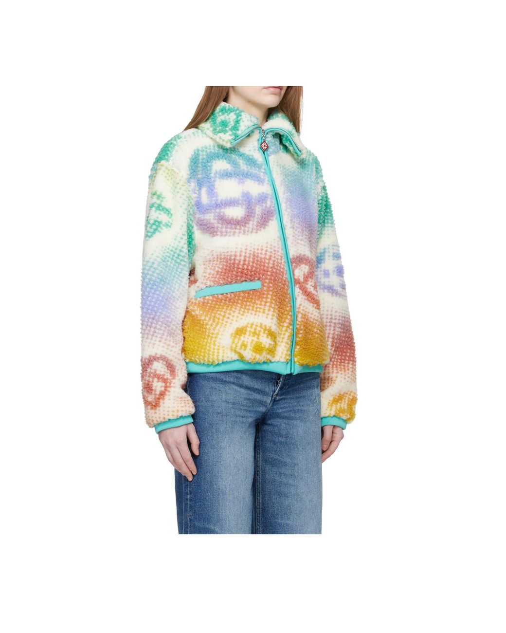 Casablanca Blue Monogram-Pattern Zip-Up Jacket