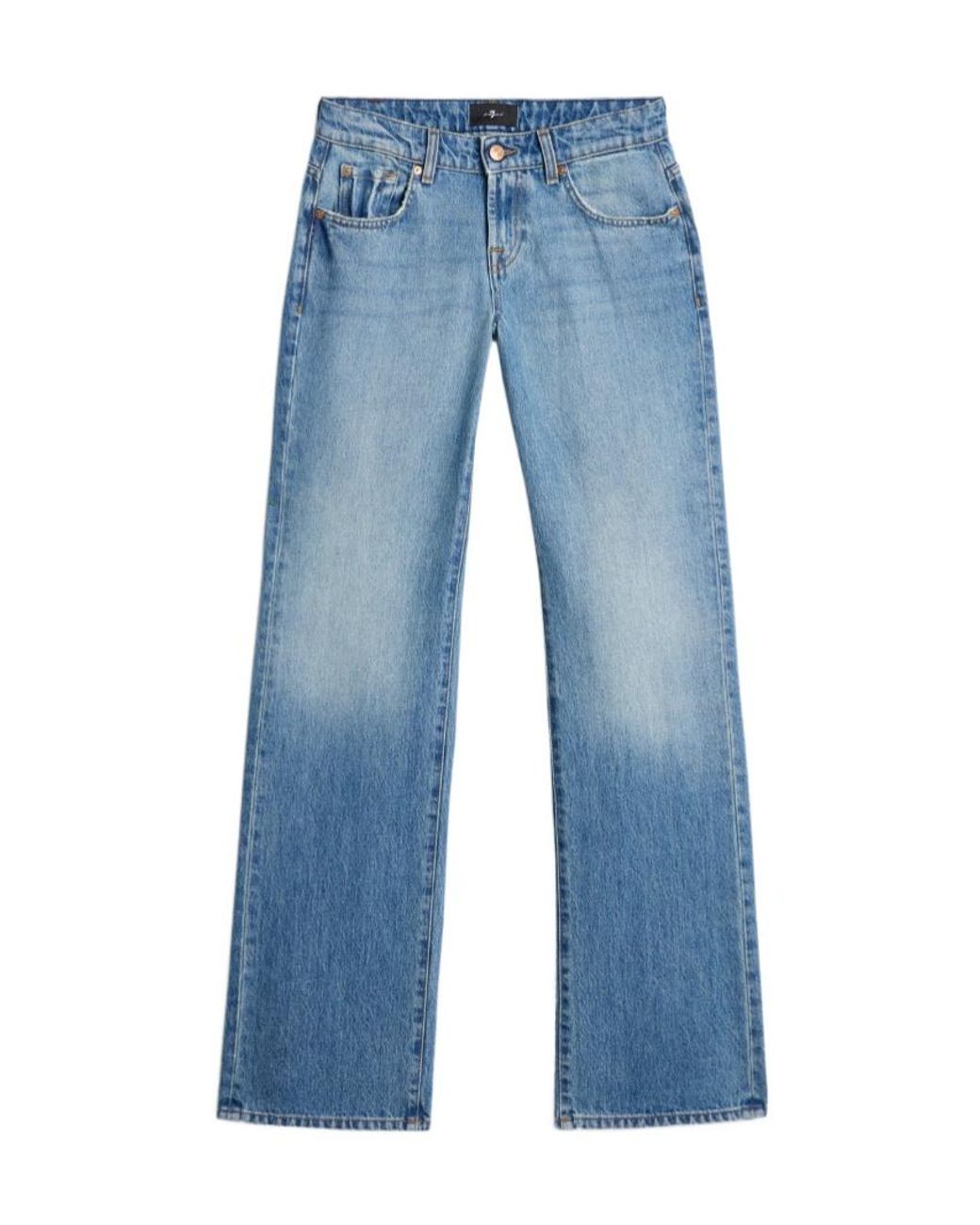 7 For All Mankind Blue Distressed Straight-Leg Jeans