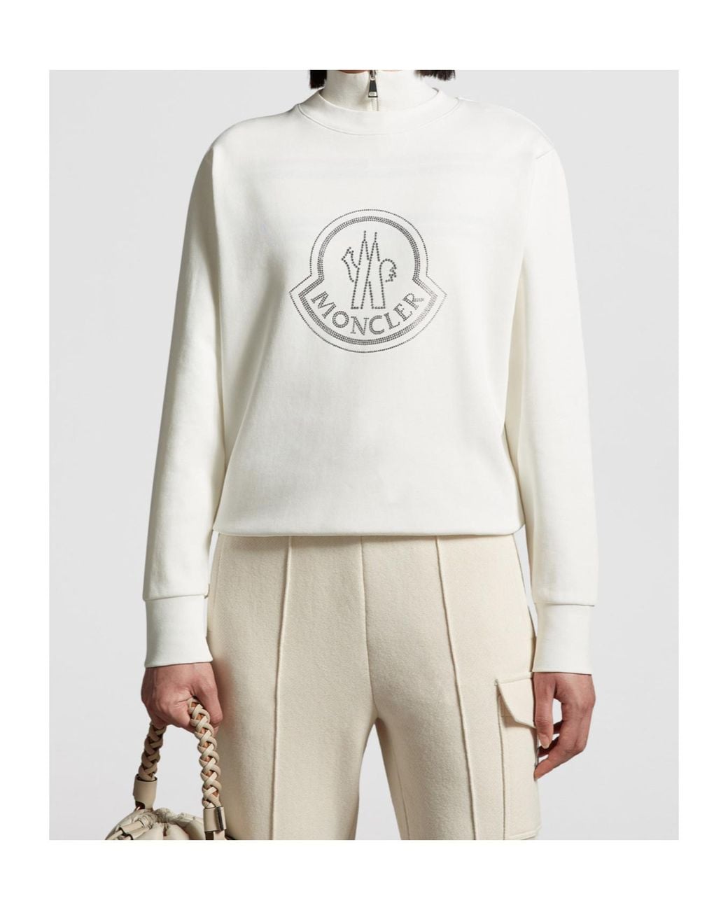Moncler White Embellished Logo Crewneck Sweatshirt