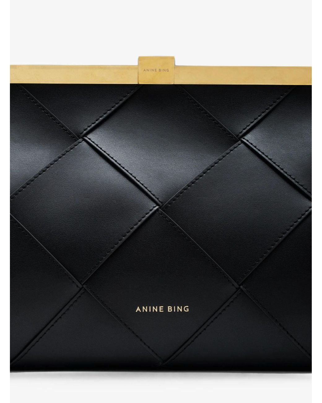 Anine Bing Black Braided Leather Clutch Bag