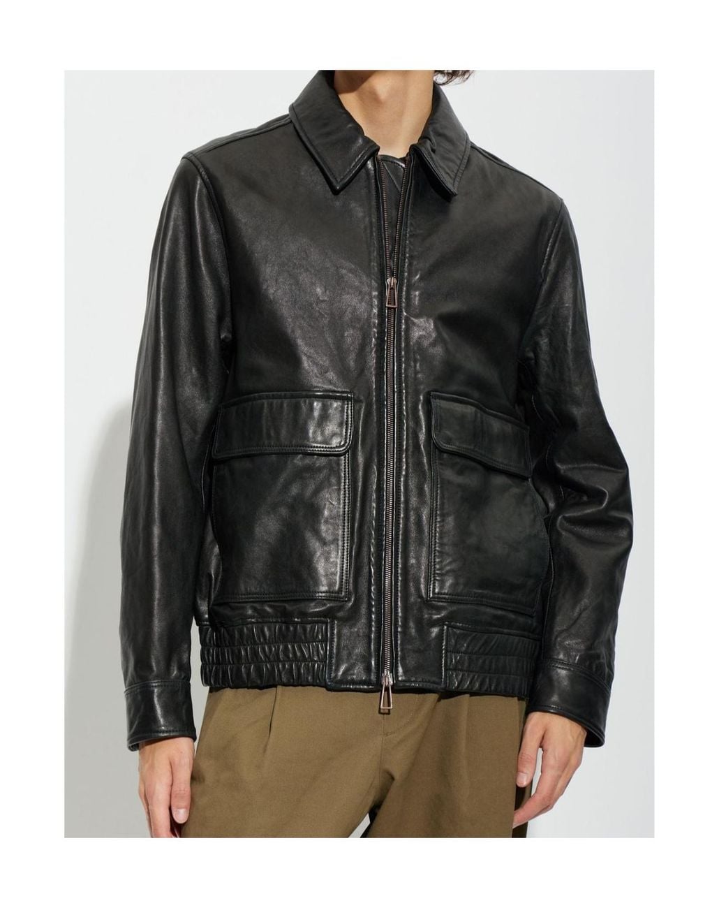 Paul Smith Black Ps Paul Smith Vintage-Style Leather Jacket for men