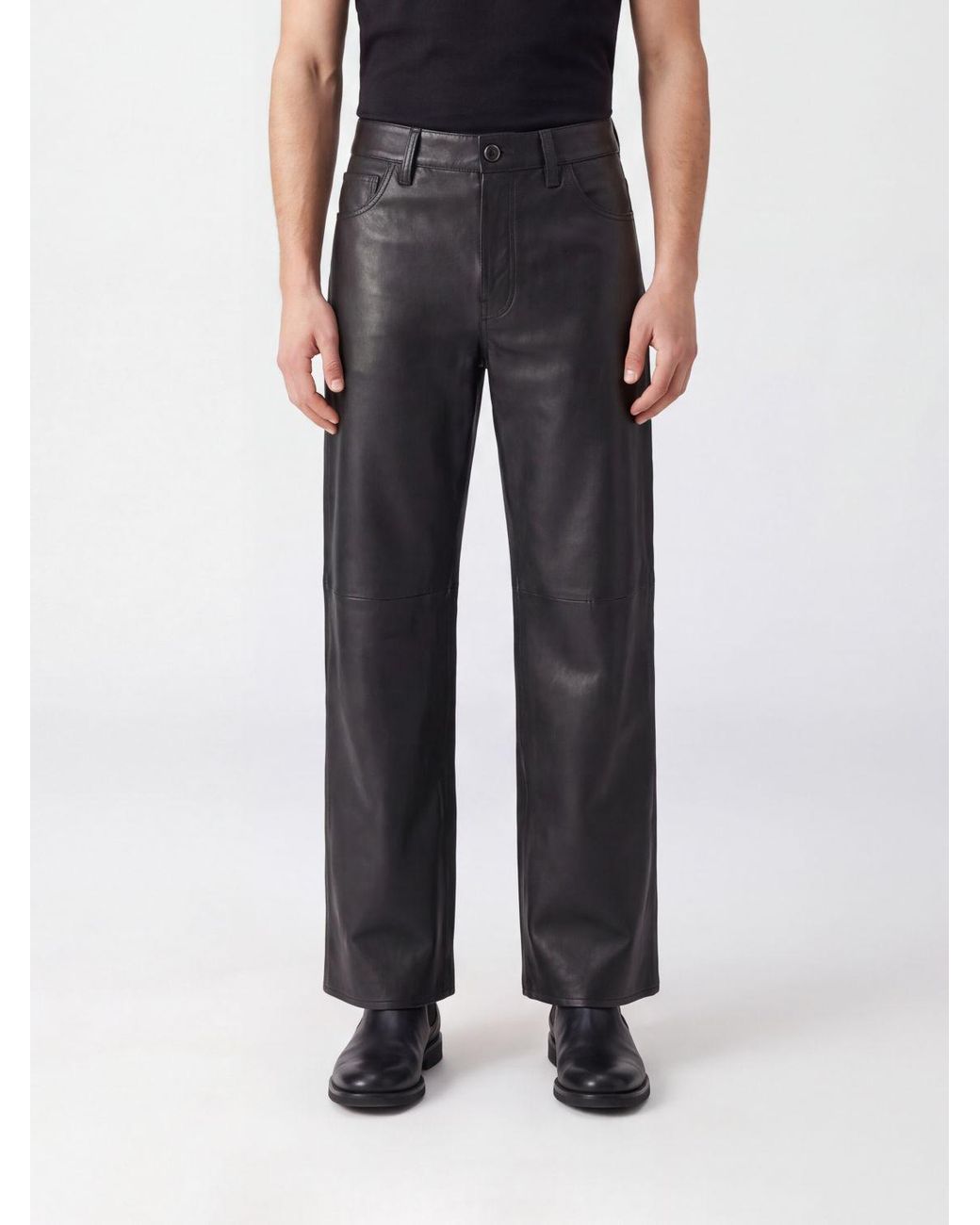 7 For All Mankind Black Straight-Leg Leather Pants for men