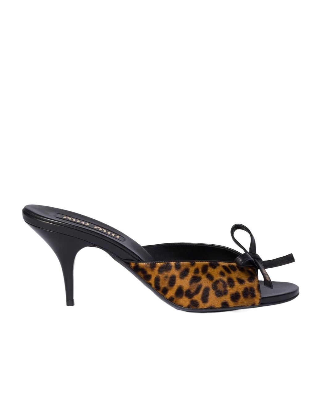 Miu Miu Black Printed Leather Sandals With Bow