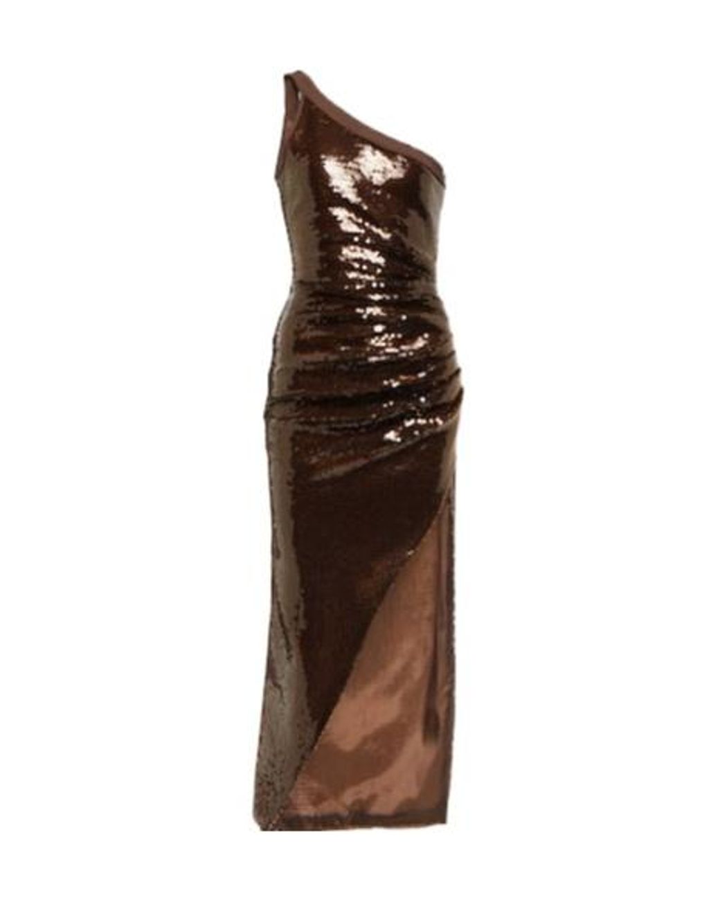 David Koma Brown One-Shoulder Sequined Midi Dress