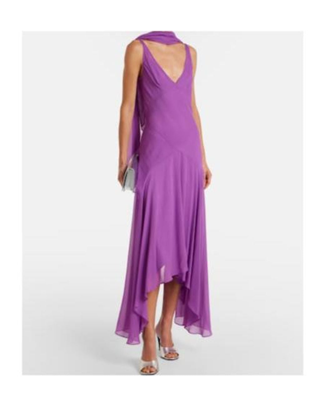 De La Vali Purple Mystica Asymmetric Georgette Midi Dress