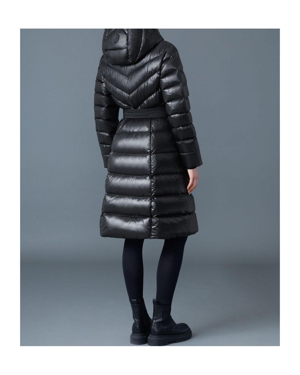Mackage Black Coralia Down Coat With Hood And Sash Belt