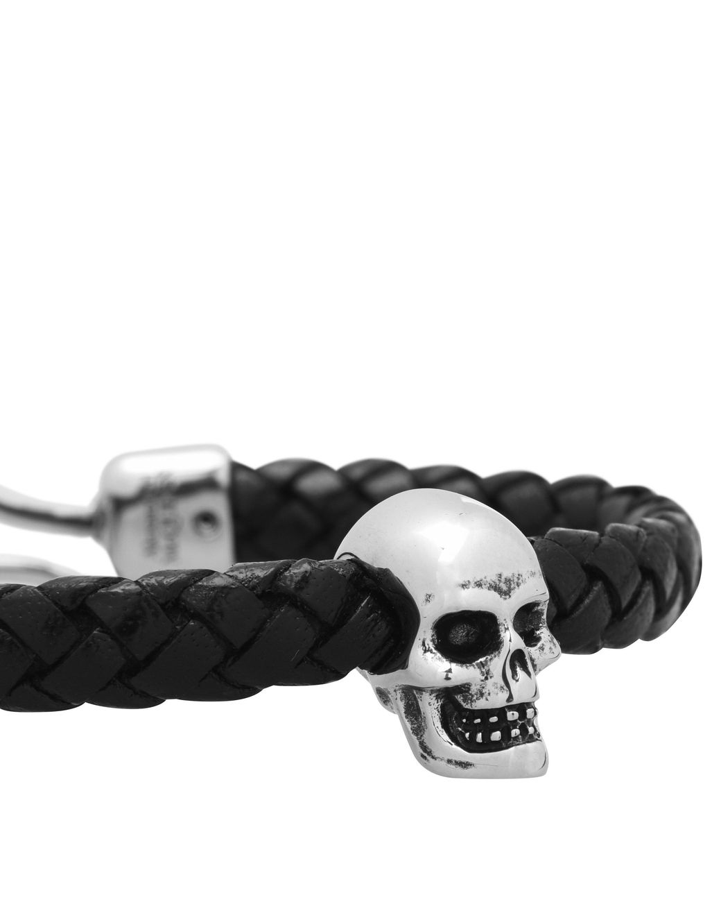 McQueen White Woven Leather Skull Bracelet for men