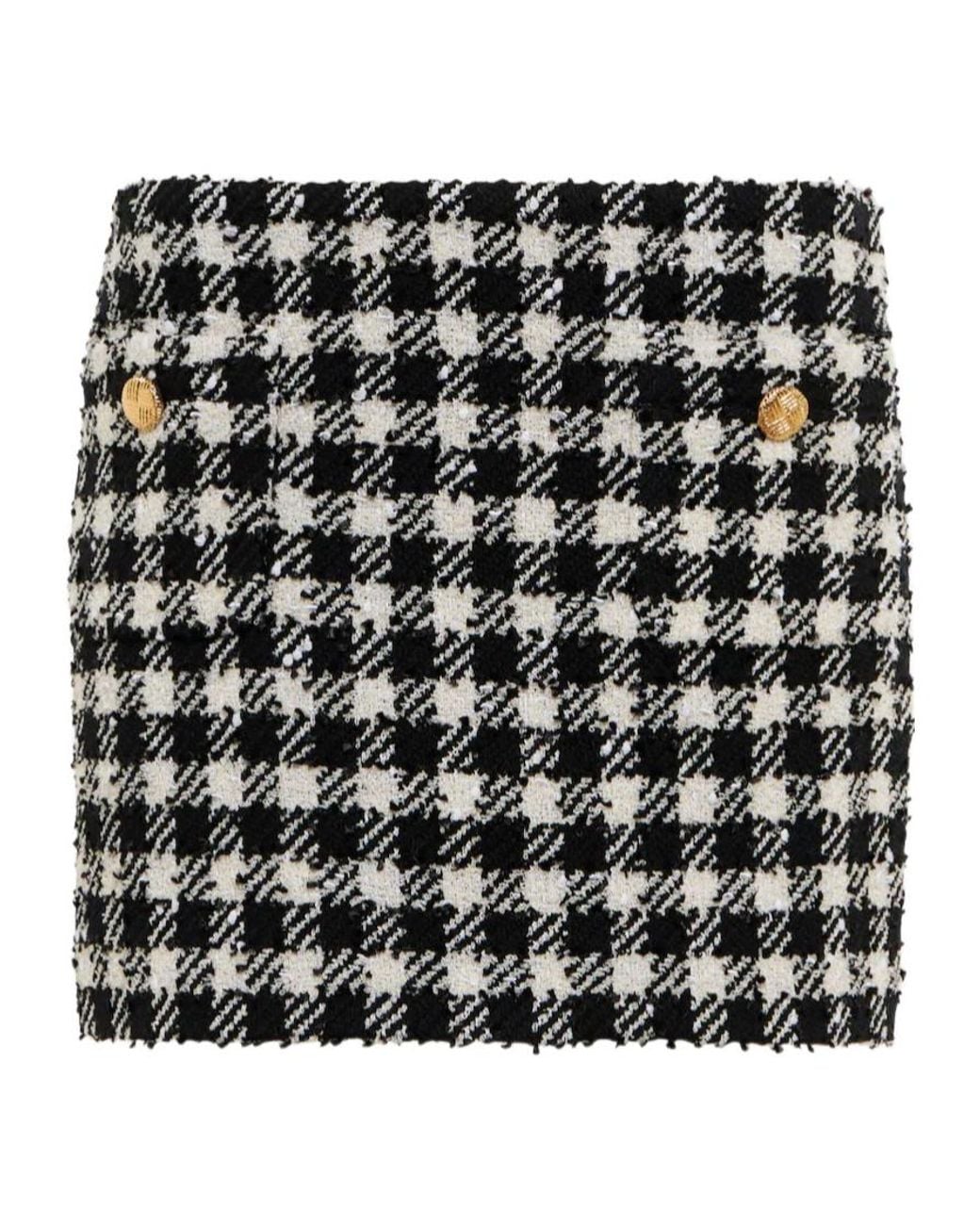 Alessandra Rich Black Checked Wool-Blend Bouclé Miniskirt