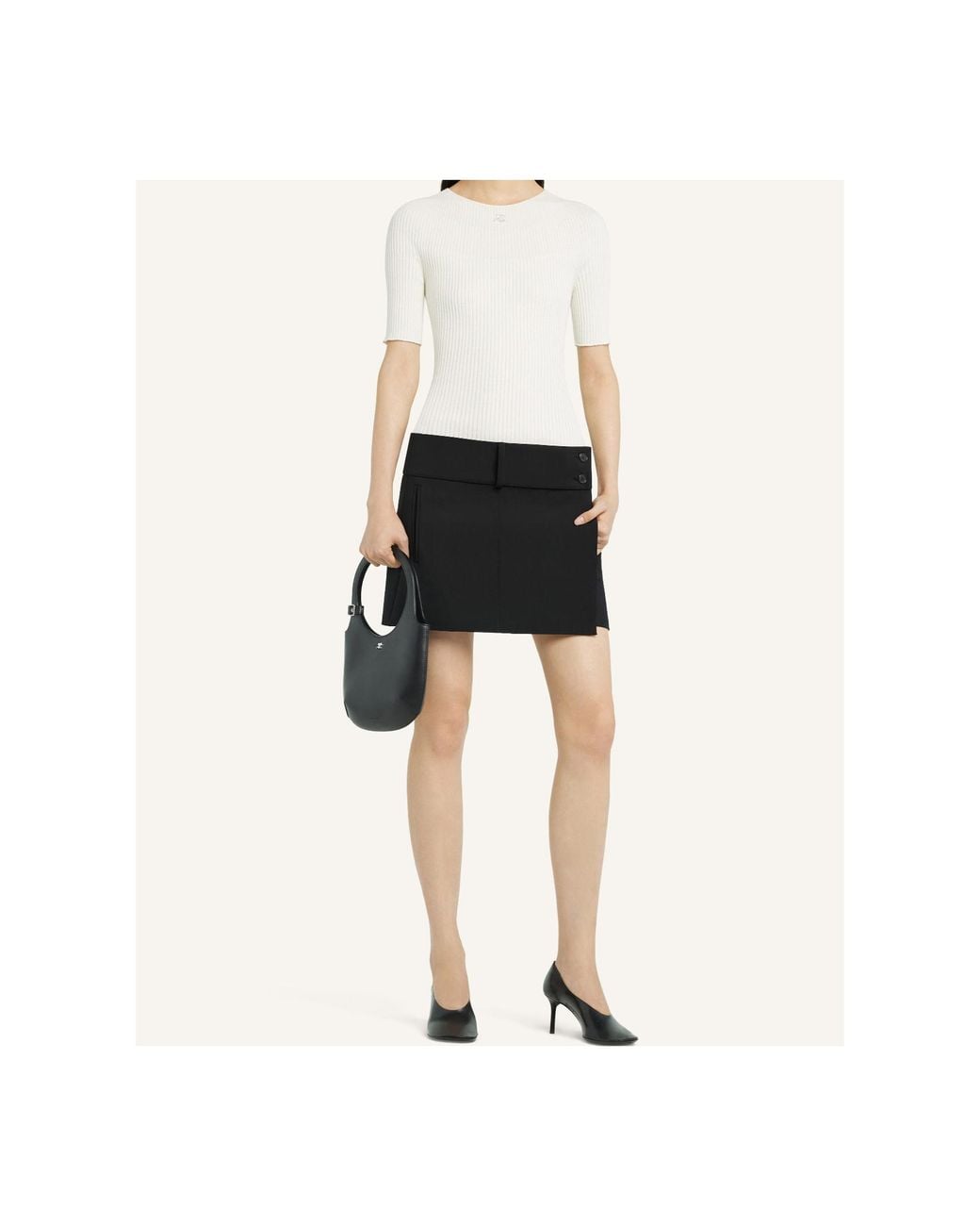 Courreges White Courrèges Logo Embroidered Ribbed-Knit Top