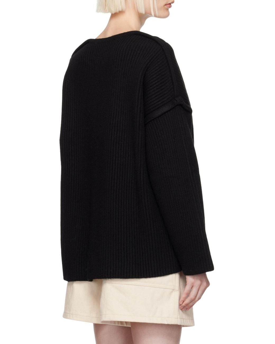 Jil Sander Black Drop Shoulder Crew-Neck Jumper