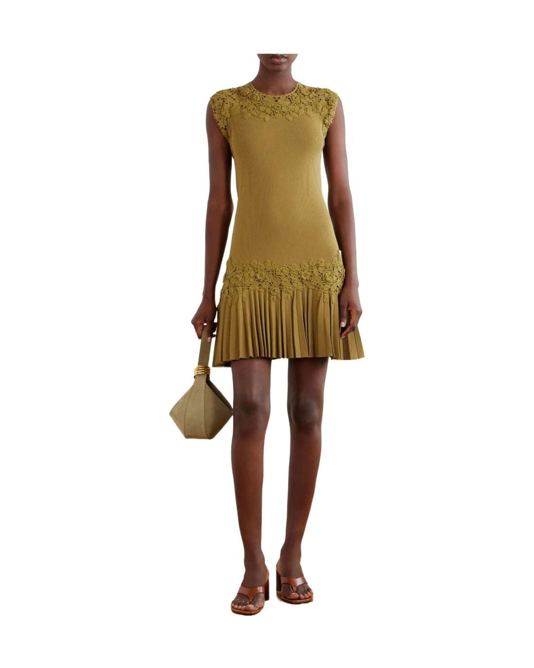 Ulla Johnson Green Crochet-Trimmed Ribbed Mini Dress