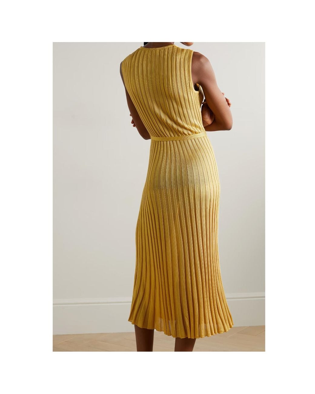 Gabriela Hearst Yellow Meier Belted Ribbed Silk Midi Dress