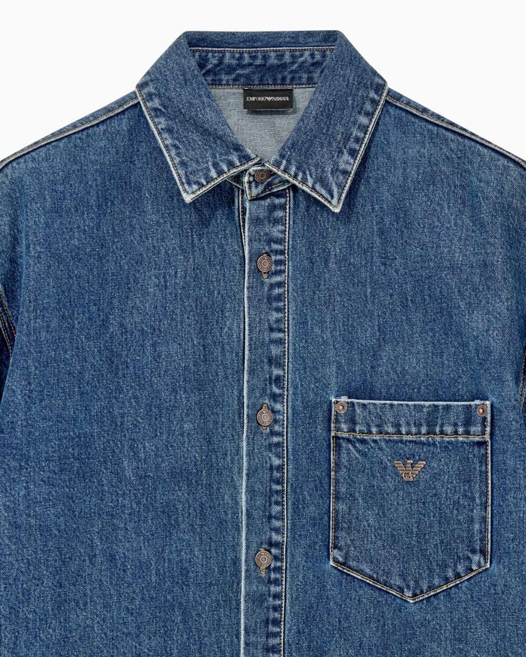 Emporio Armani Blue Chest Pocket Denim Shirt for men