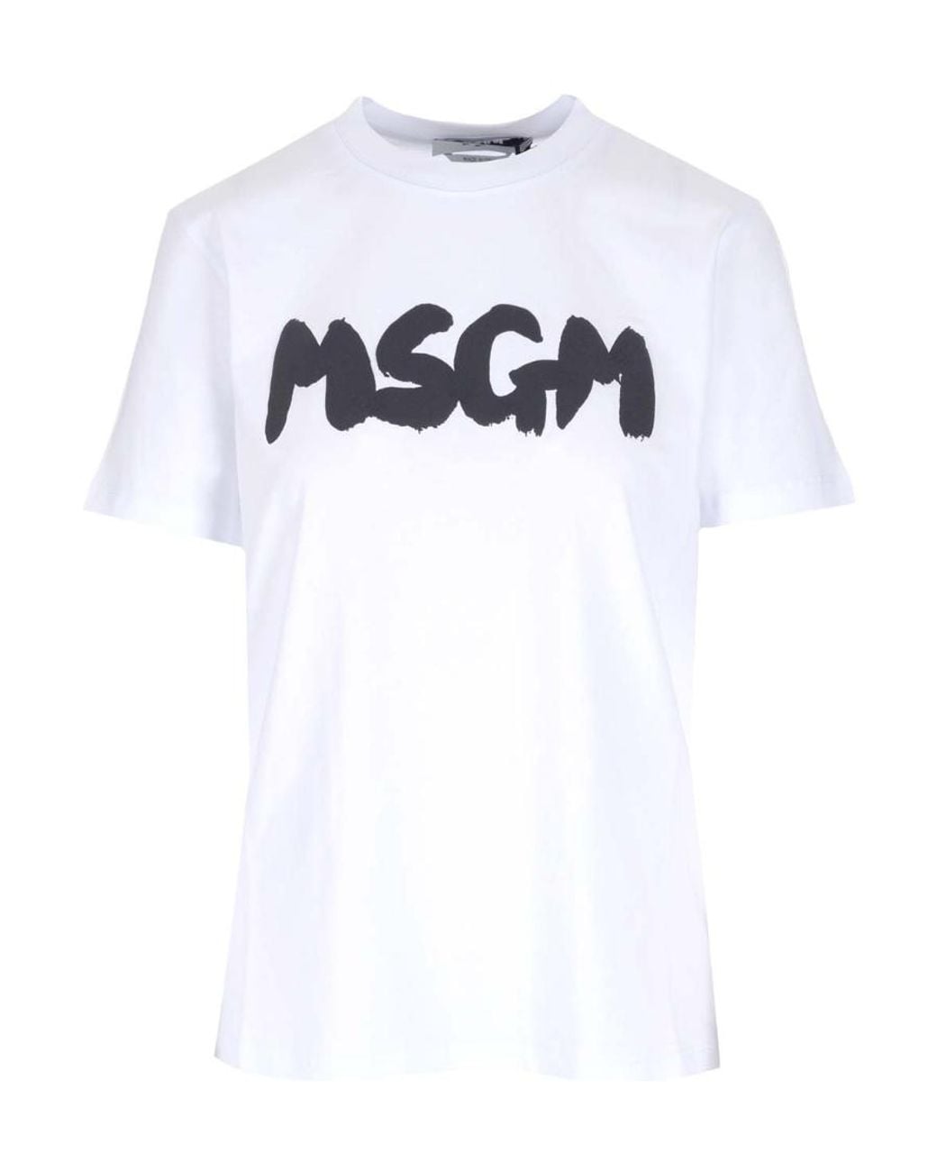 MSGM White Logo-Print Cotton T-Shirt