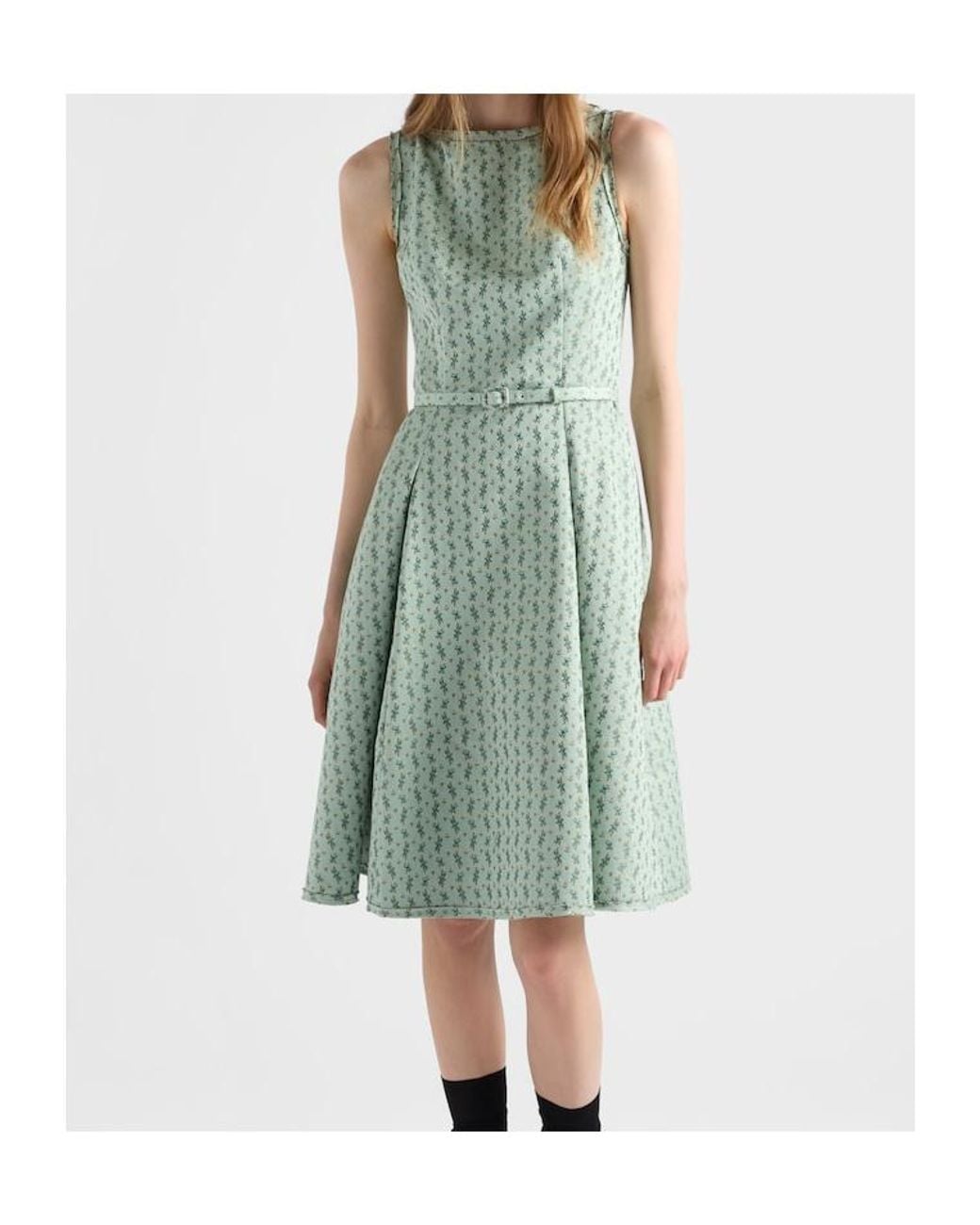 Prada Green Floral Print Duchess Dress