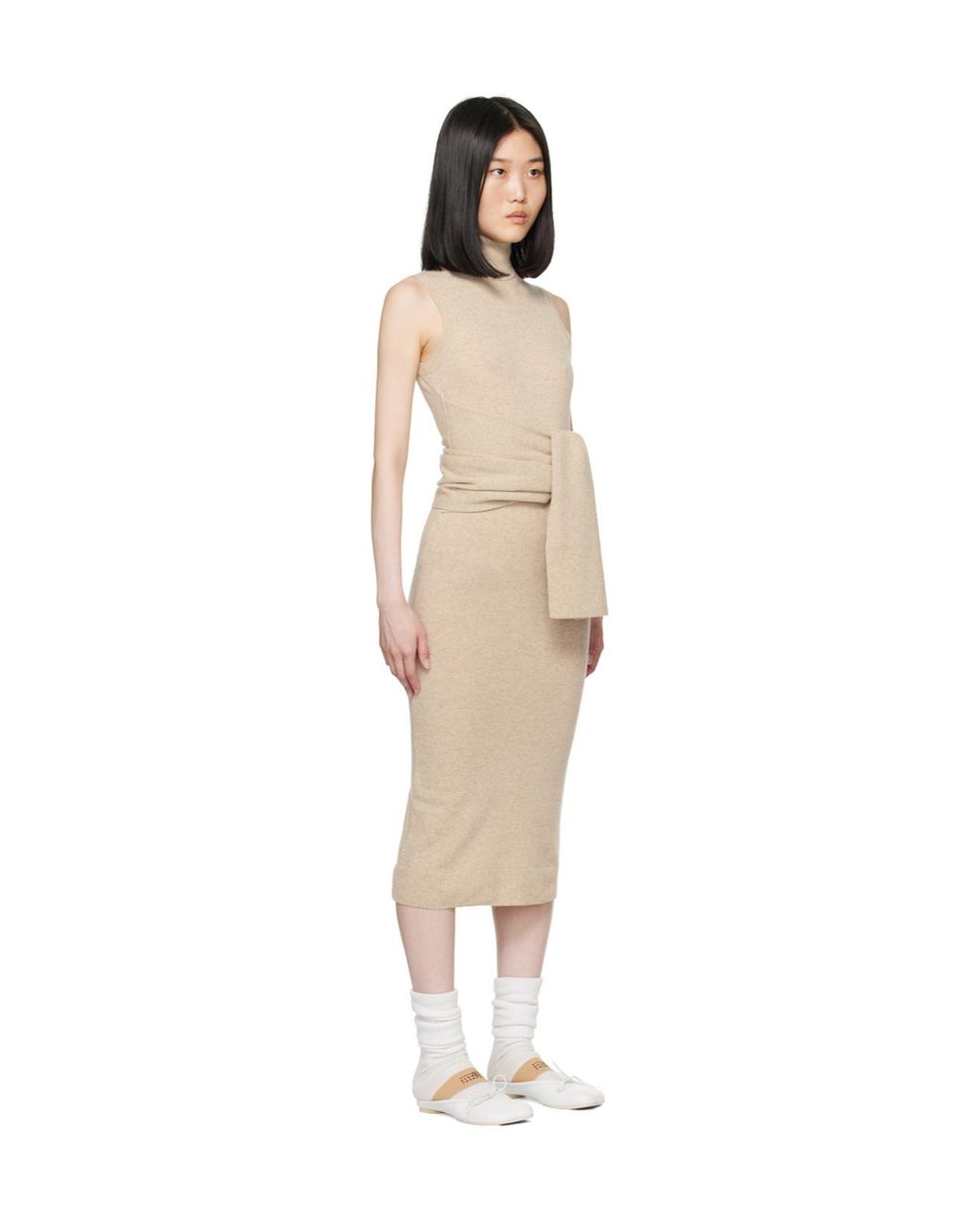 MM6 by Maison Margiela White Knitted Midi Dress