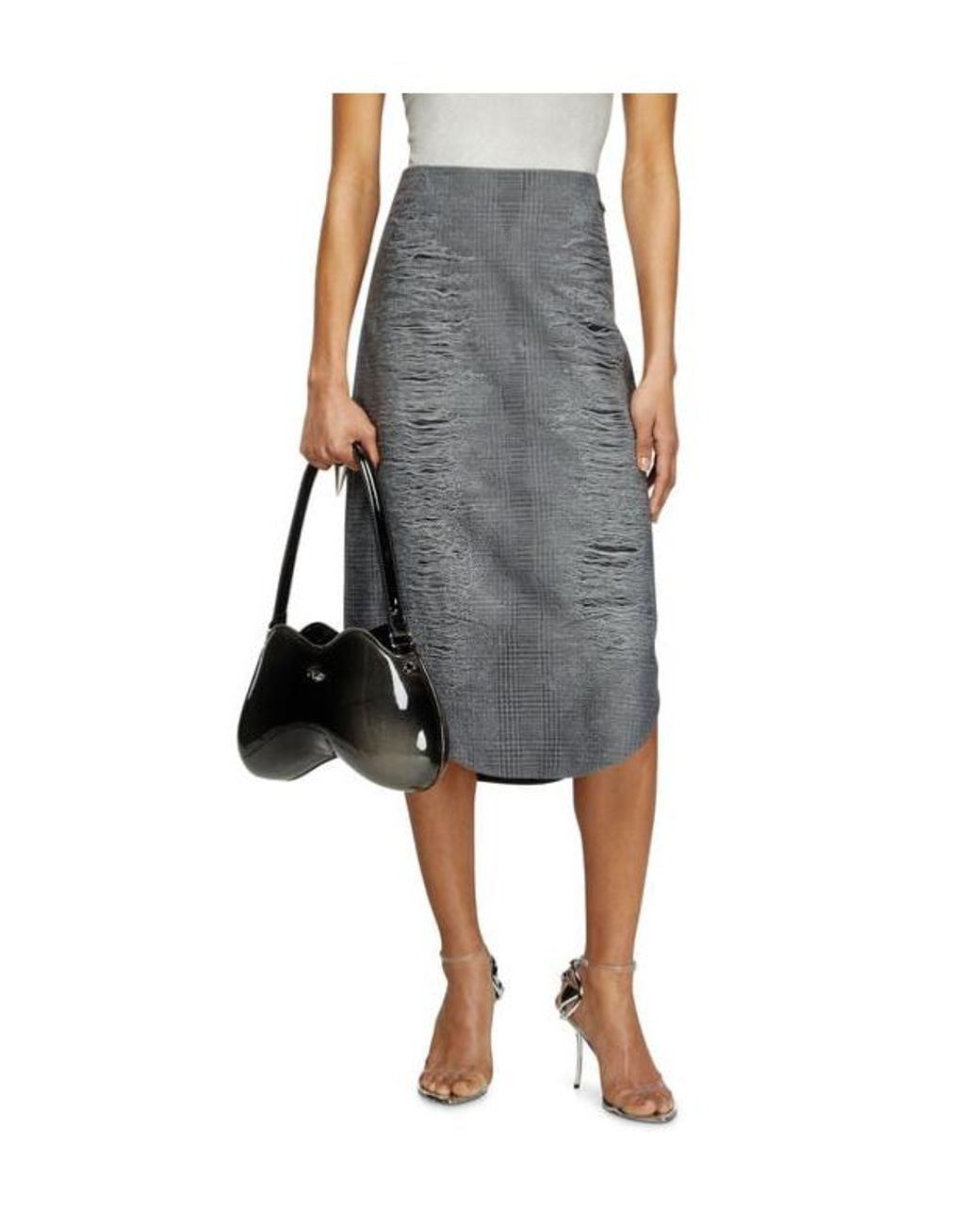 DIESEL Gray O-Tavy Distressed Checked Skirt