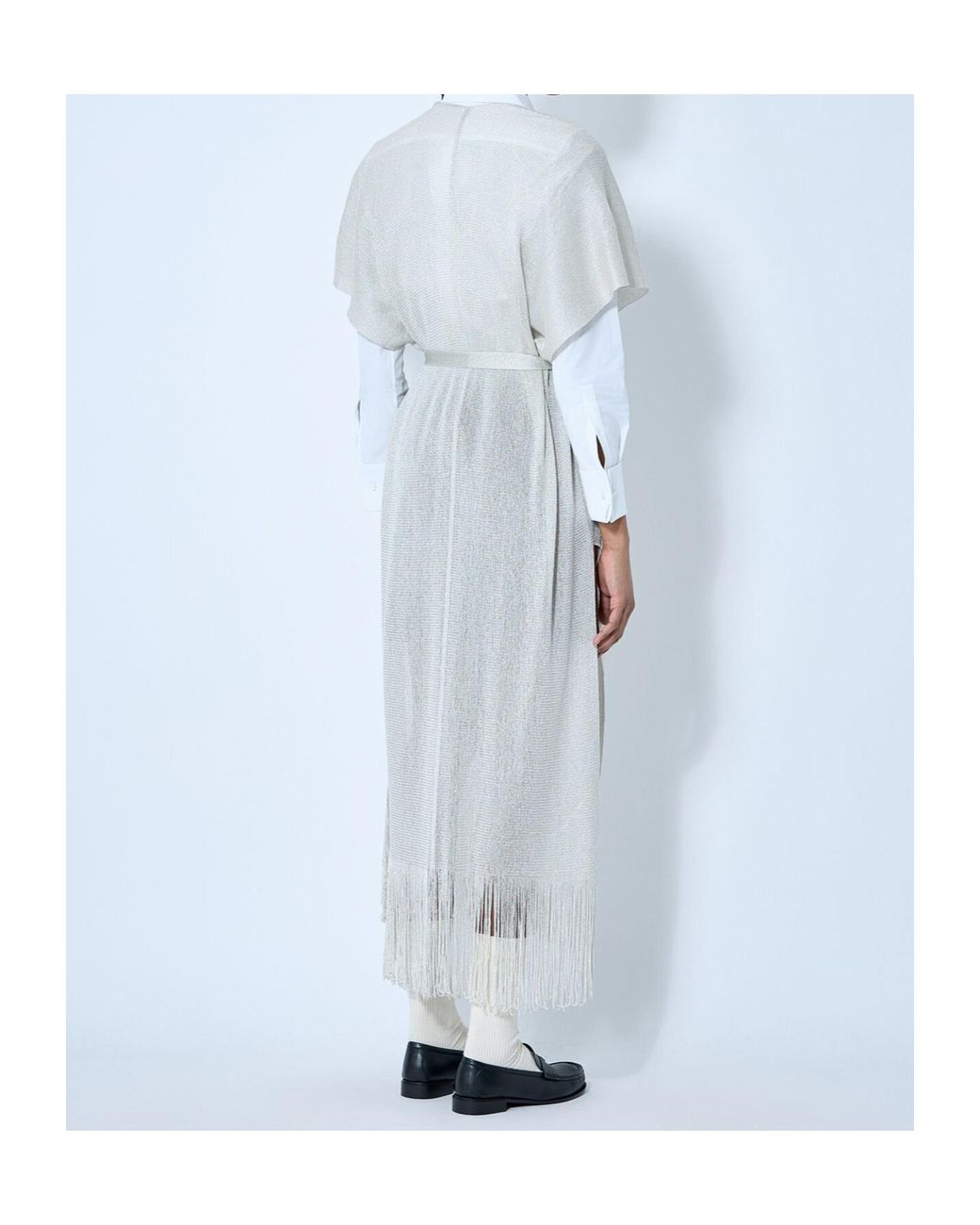 Max Mara Blue V-Neck Fringed Belted Cardigan