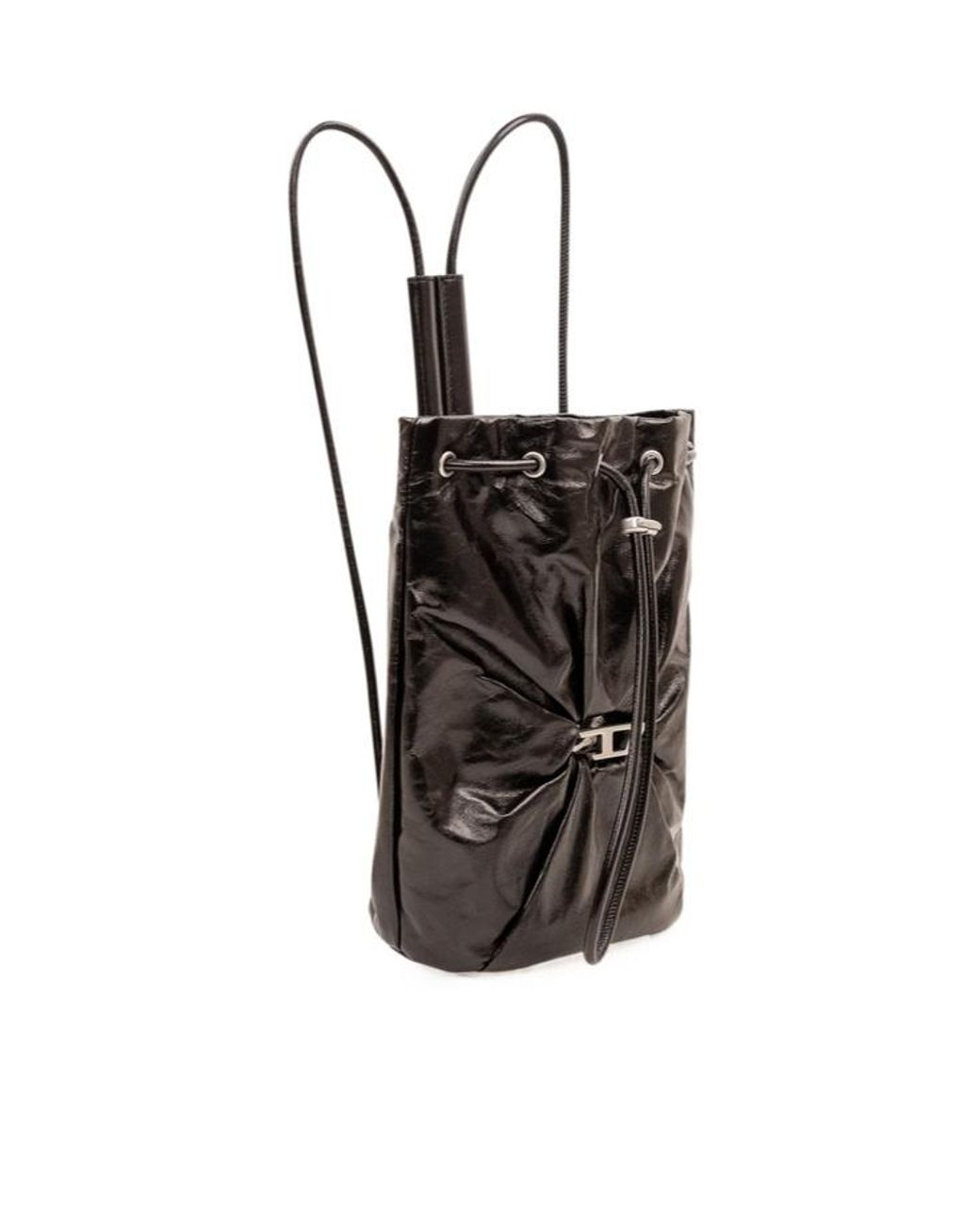 DIESEL Black Scrunch-D Logo-Plaque Leather Backpack