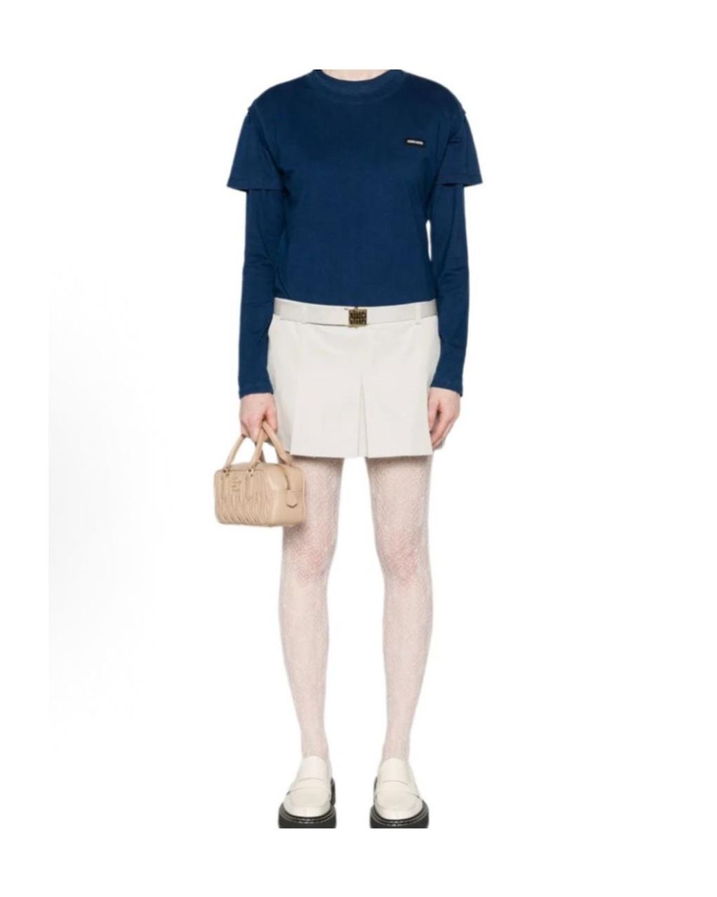 Miu Miu White Low-Rise Logo-Buckle Pleated Mini Skirt