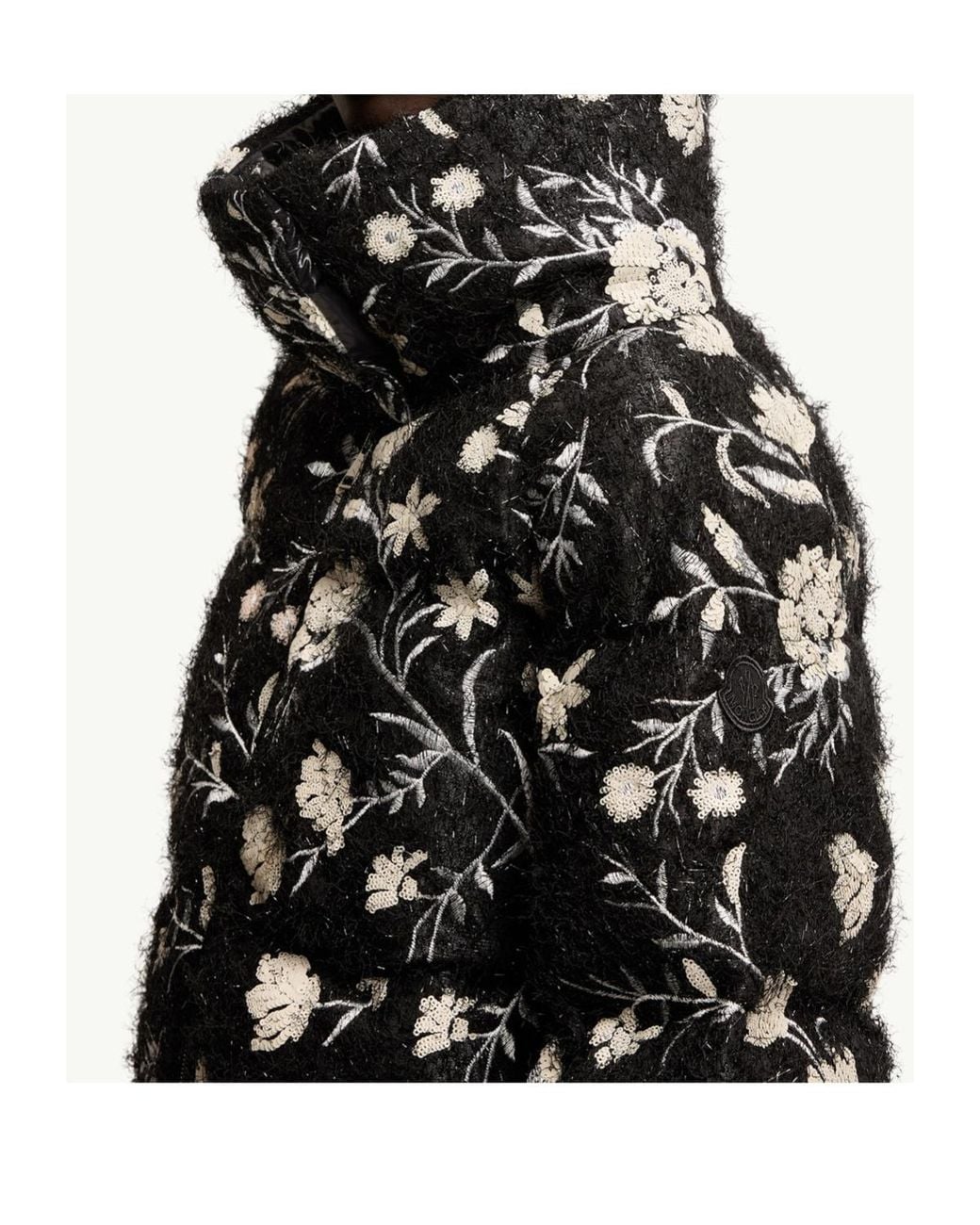 Moncler Black Perroquet Floral Sequin Short Down Jacket