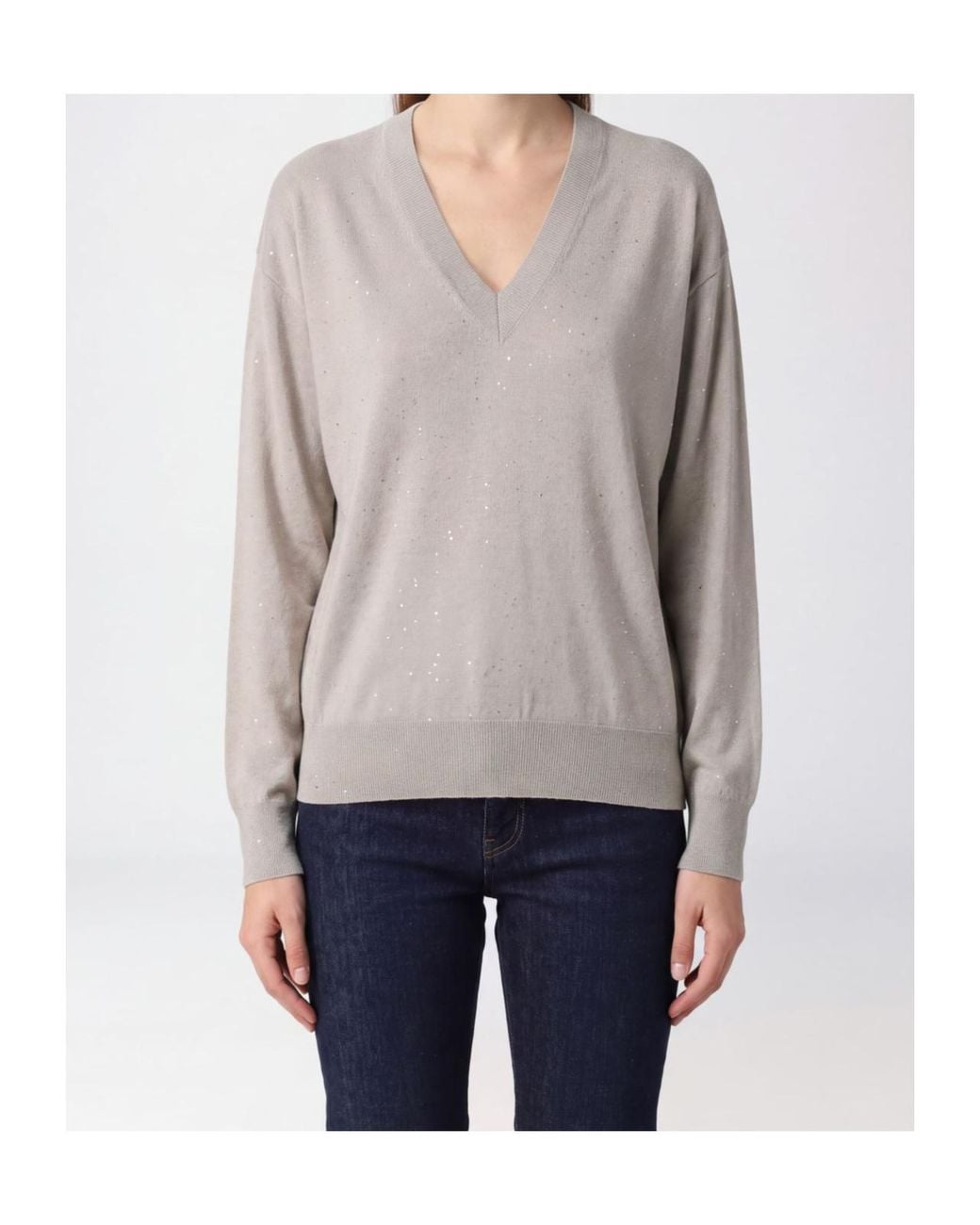 Herno Gray V-Neck Long-Sleeve Sweater