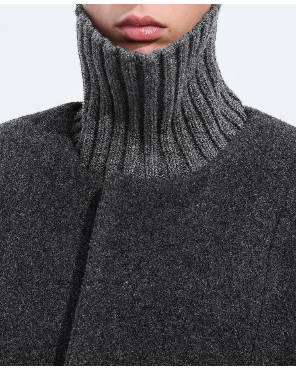 Bottega Veneta Black Paneled Wool-Blend Flannel Coat