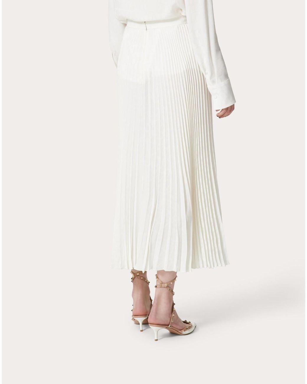 Valentino White Jacquard Iconographe Pleated Skirt