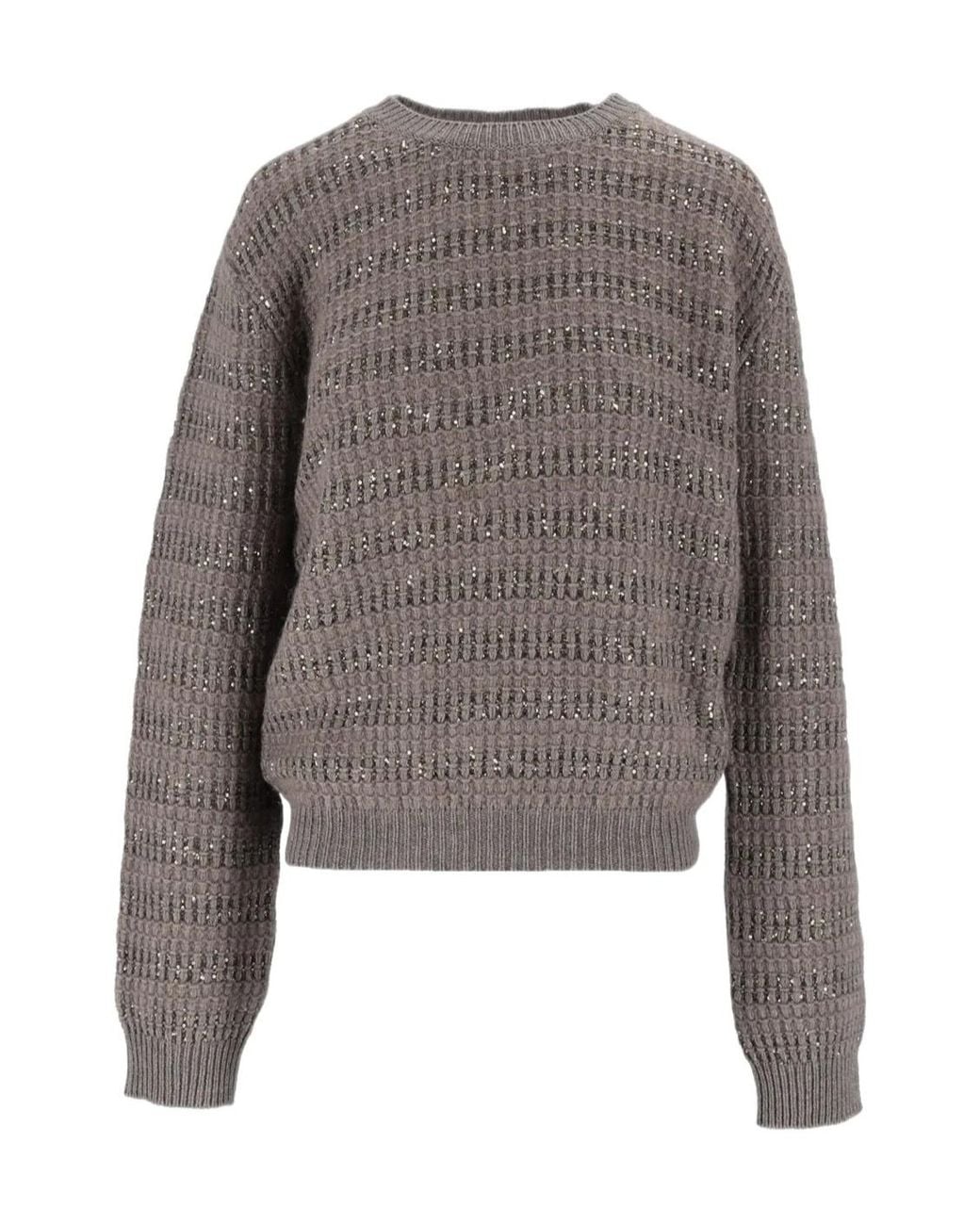 Fabiana Filippi Gray Embellished Crew-Neck Sweater